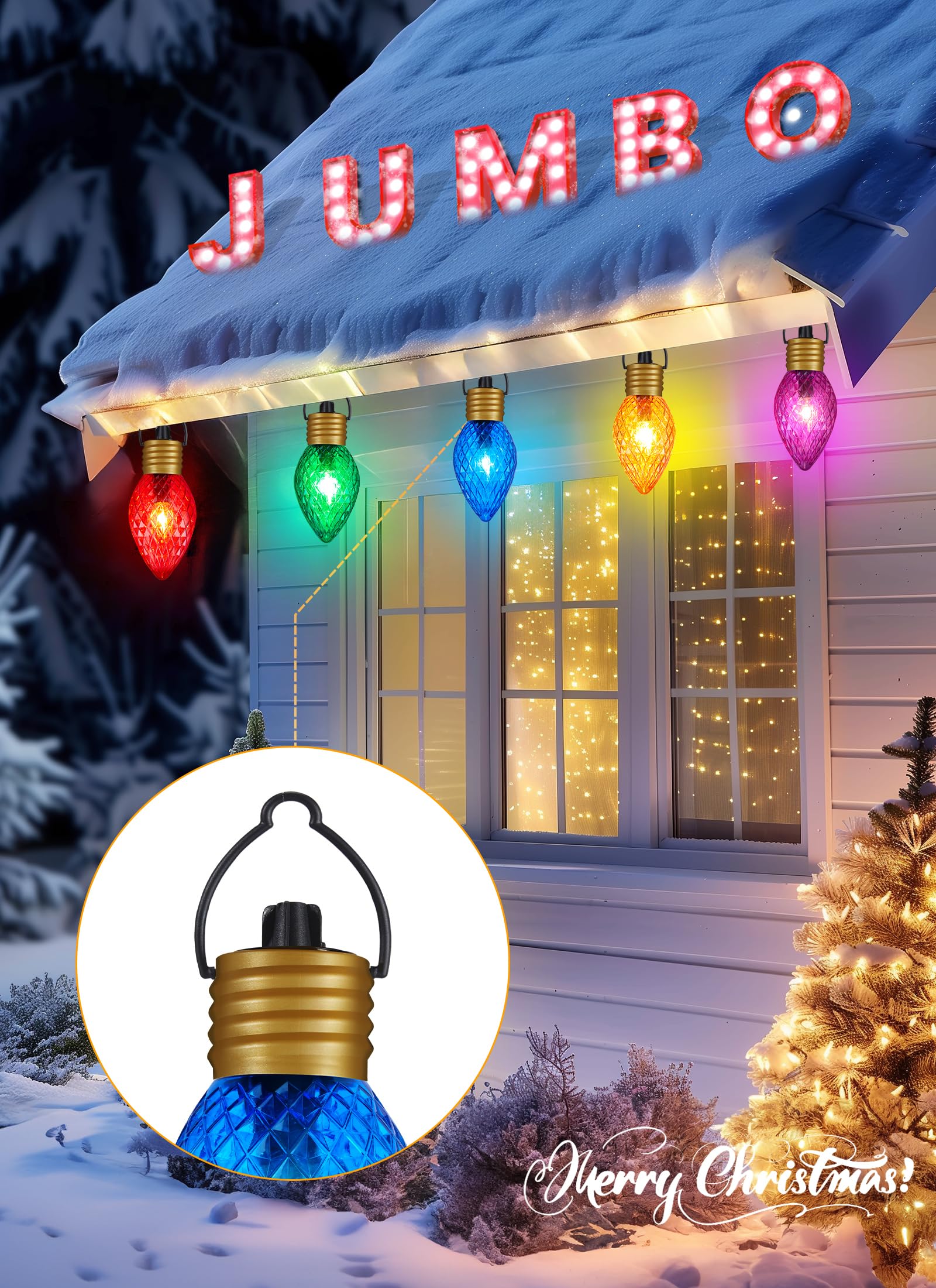 Brightown Solar Strawberry Jumbo Christmas Lights Outdoor - 2 Pack Total 44 Ft 20 Led Jumbo C9 Christmas Pathway Lights With Tim