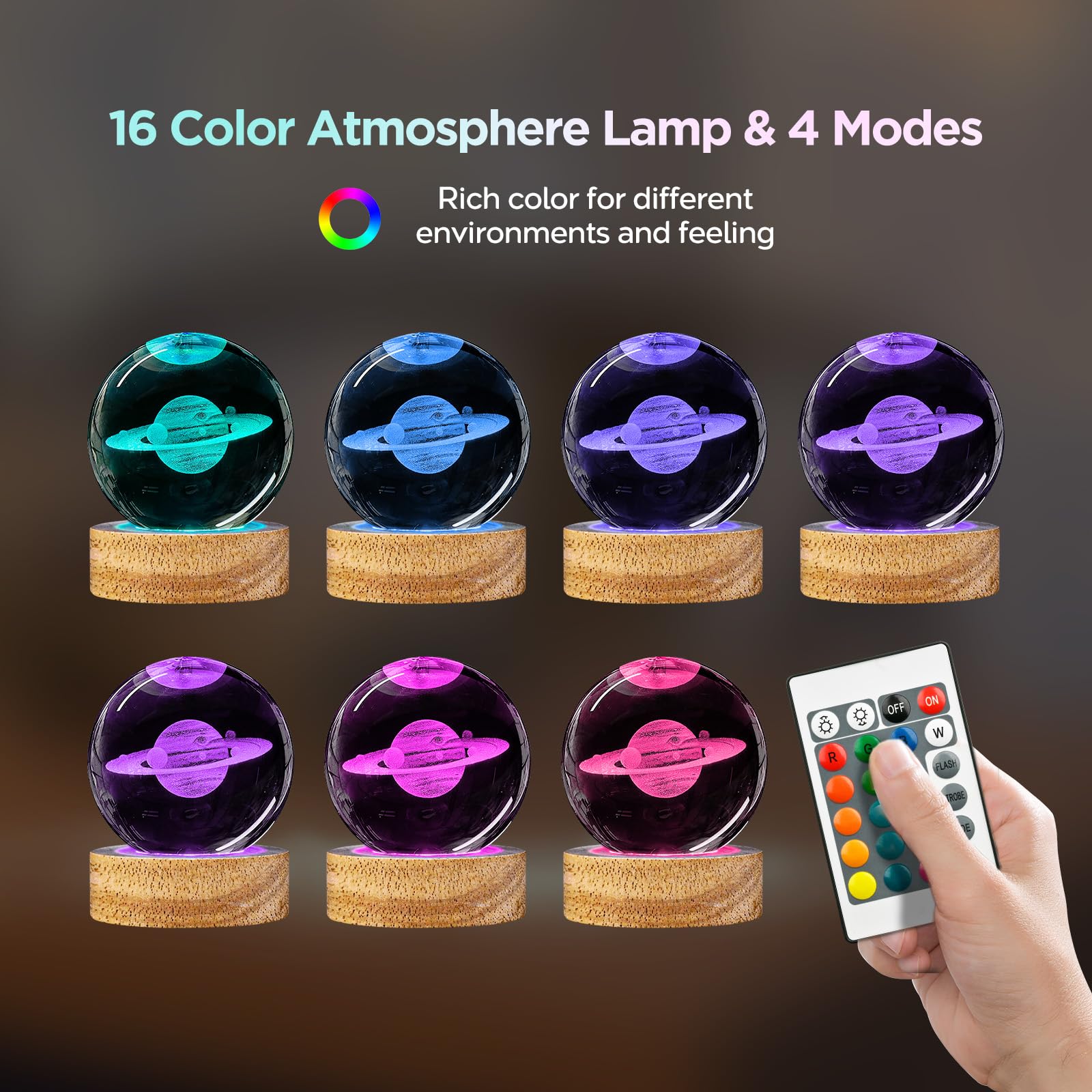 Dcoriuntg 3D Saturn Galaxy Crystal Ball Night Light With 16 Color, 60Mm Saturn Planet Glass Ball Lamps With Remote Unique Saturn