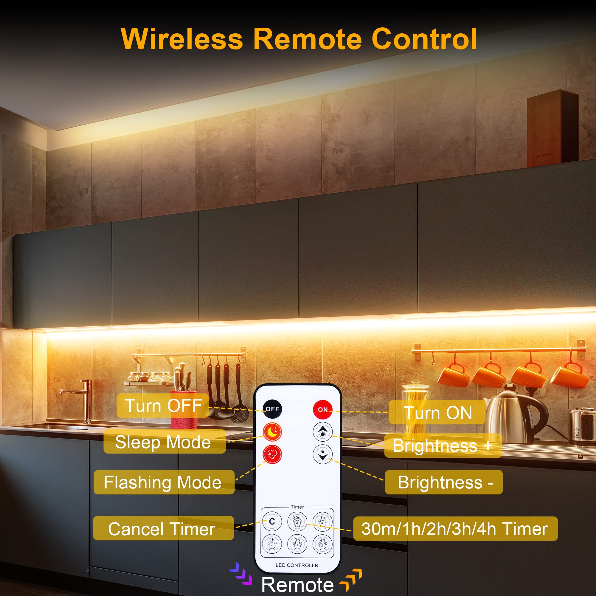 LAFULIT Under Cabinet Lighting Kit - 8PCS Flexible LED Strip Lights, 13ft, 2700K Warm White with Remote & Power Adapter