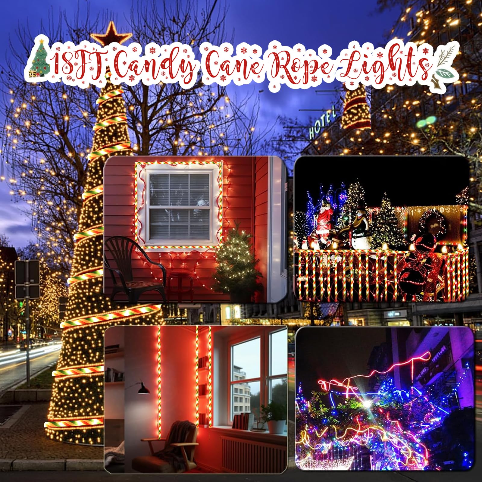 Vigdur Christmas Candy Cane Lights - 18Ft Led Candy Cane Rope Lights Outdoor Waterproof Decorative Christmas Lights For Holiday