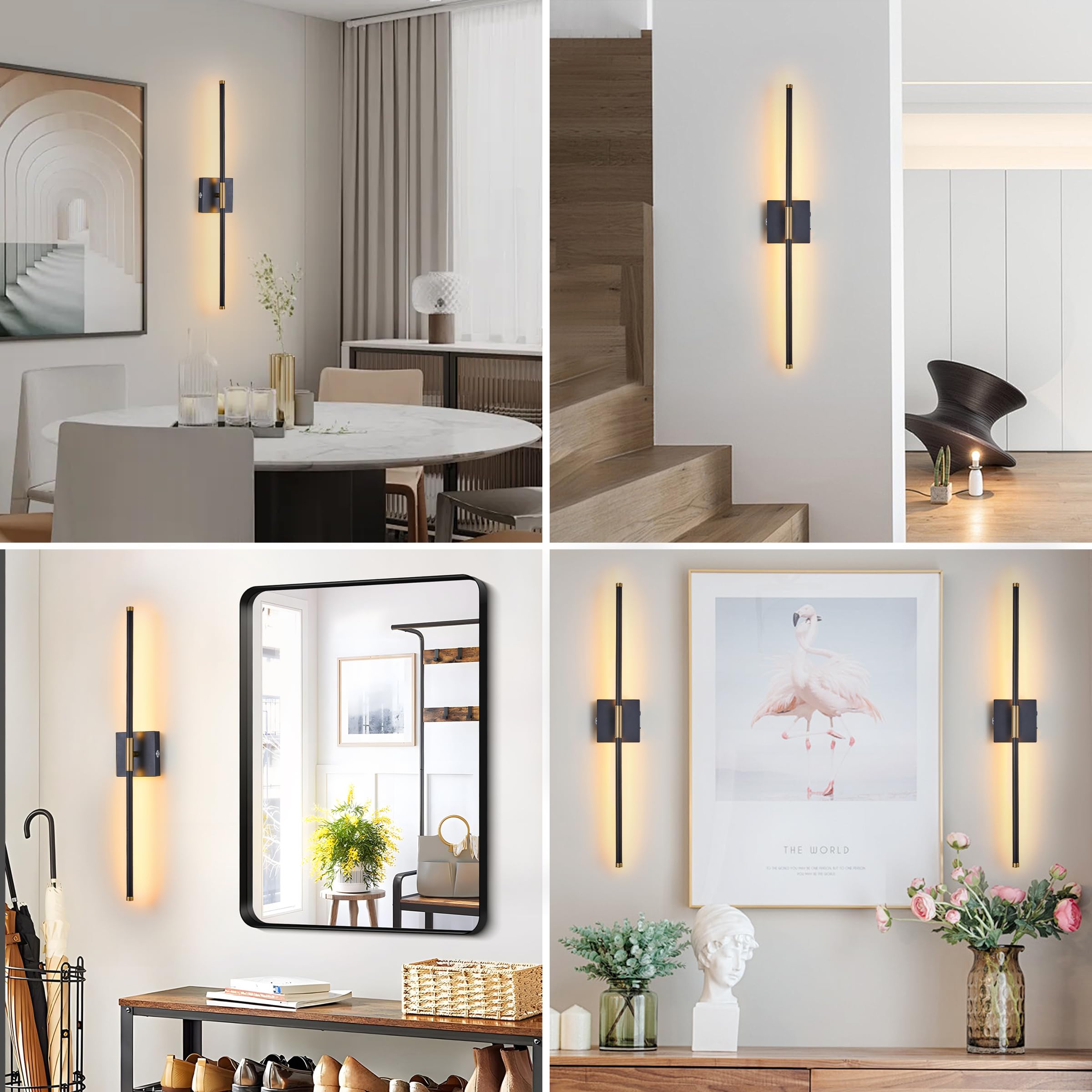 15800 mAh Battery Operated Wall Sconces with Remote Control Dimmable Wall Sconces Set of Two 3000K LED Black and Brass Wireless