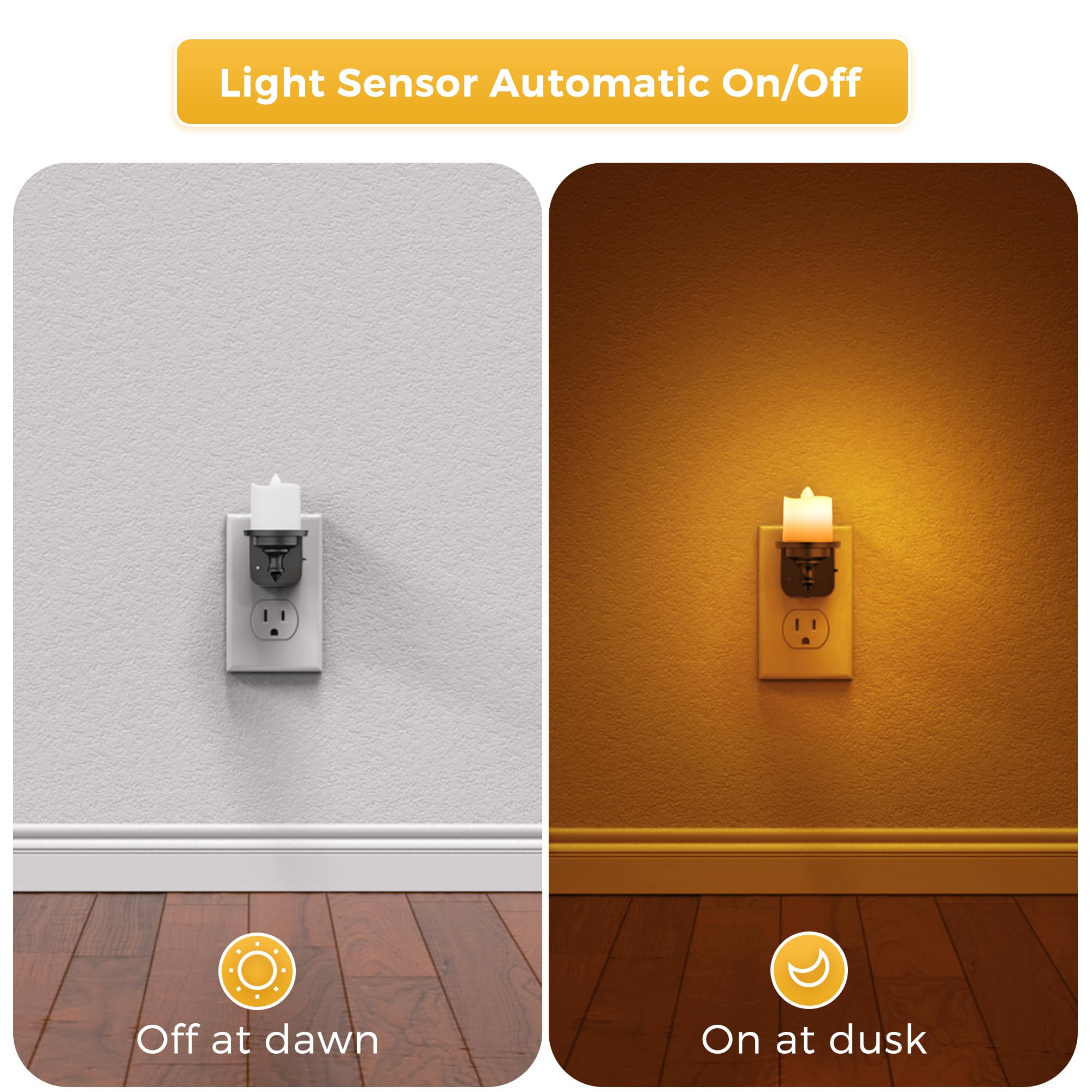 L Lohas Led Candle Night Light, Amber Night Lights Plug Into Wall, Flameless Candle Nightlight With Light Sensor, 0-100Lm Dimmab
