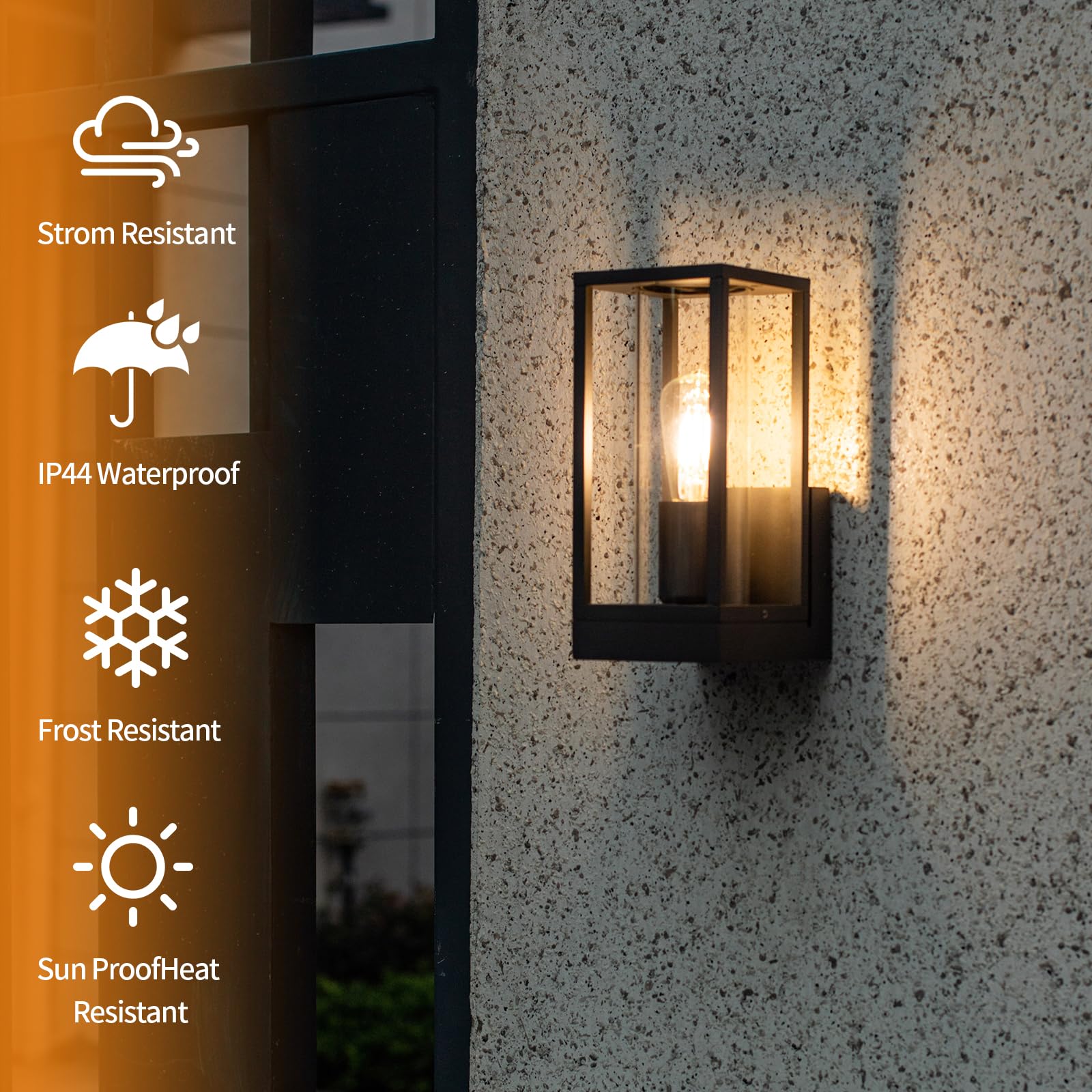 Dandray Outdoor Wall Light, Aluminum Waterproof Fixture for Porch, Front Door, Black, Model 5931-US