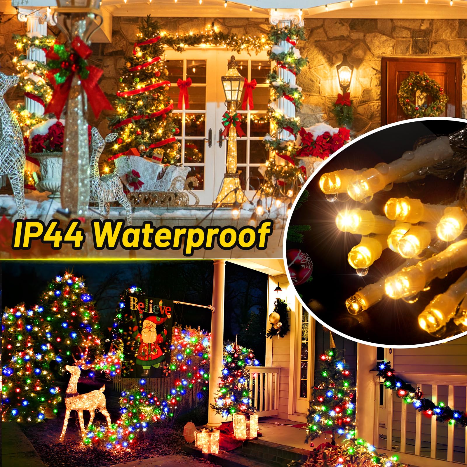 Christmas Lights Color Changing 1000 Led 403Ft String Lights Outdoor, Clear Wire String Light 11 Modes Remote For Xmas Tree Trunk Yard Porch Deck Wedding Party Decorations Warm White To Multicolor