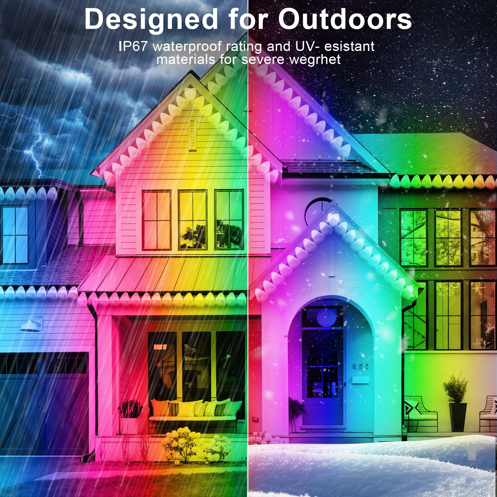 50Ft Permanent Outdoor Rgb Lights - Ip67 Waterproof With Smart App Control Remote, Diy Scene Modes, Music Synchronization, Eaves