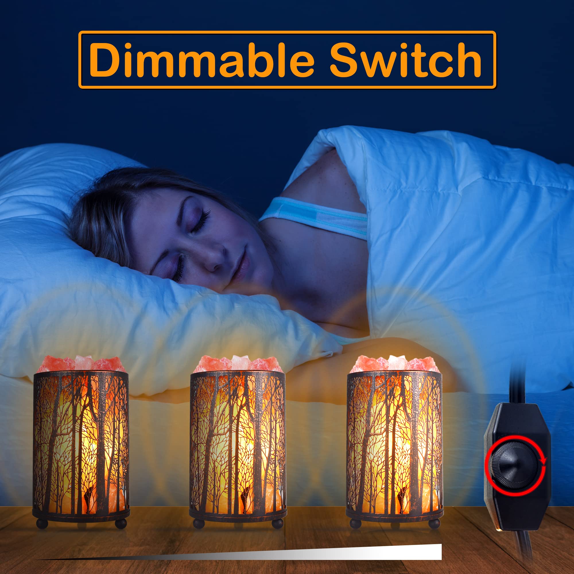 Himalayan Pink Salt Lamp, Natural Salt Rock Lamp With Retro Forest Basket And Dimmer Switch, Romantic Night Light Plug In, Decor