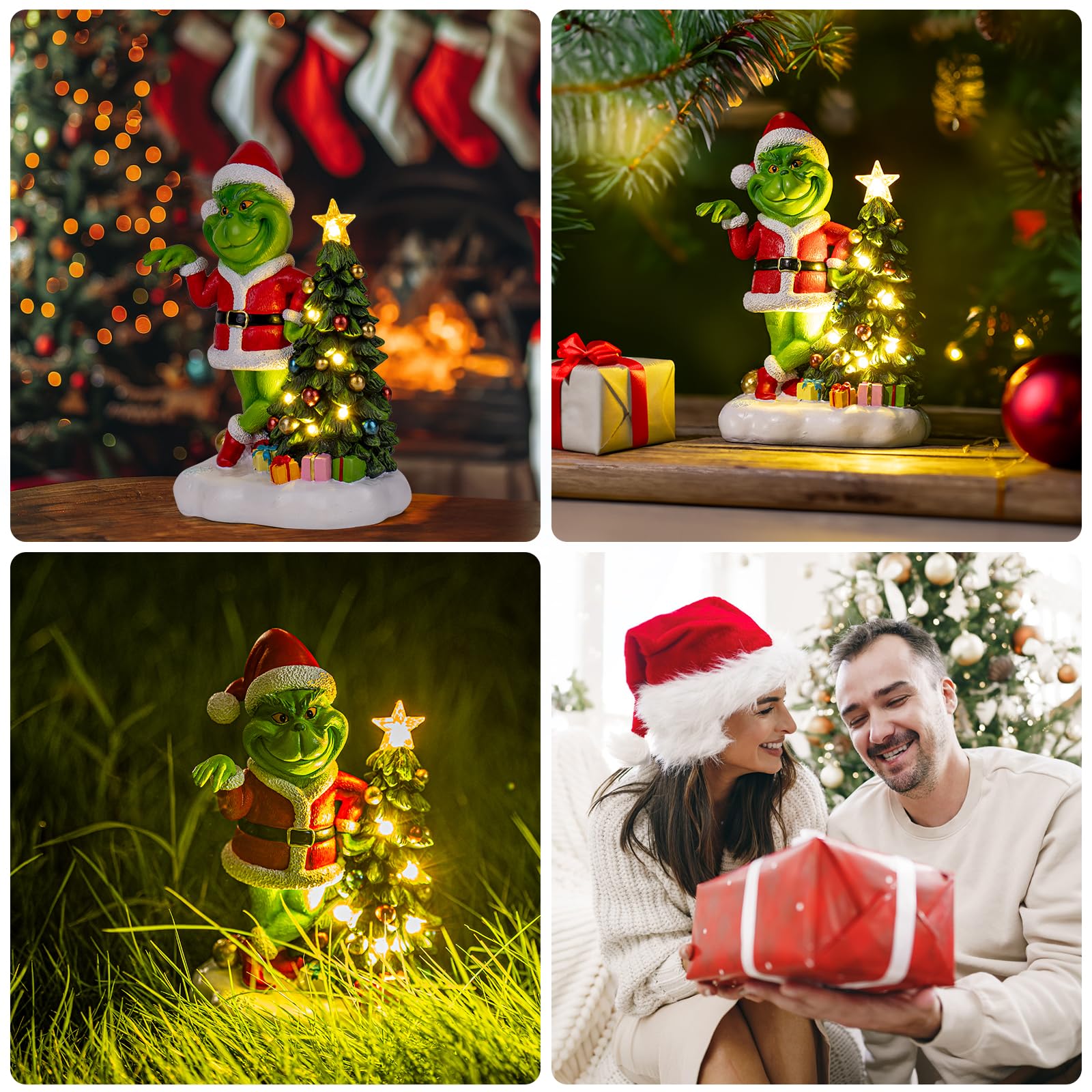 Ydkojgw Solar Garden Outdoor Statues Green Monster With Christmas Tree And 6 Led Lights-Christmas Lawn Deco Statue For Patio, Balcony, Yard Ornament - Unique Christmas Housewarming Gifts