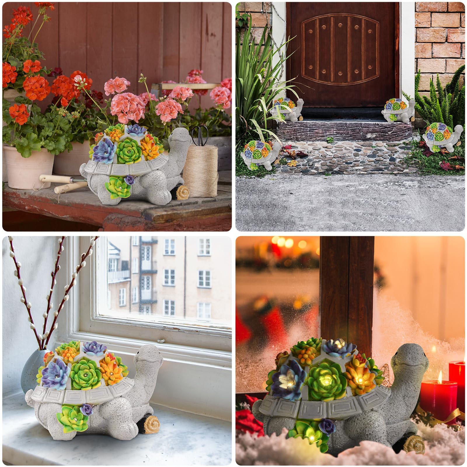 Bilolly Gifts For Women, Solar Lights For Outside Garden With Succulent And 8 Led Lights And Stump, Lawn Decor Tortoise Statue F