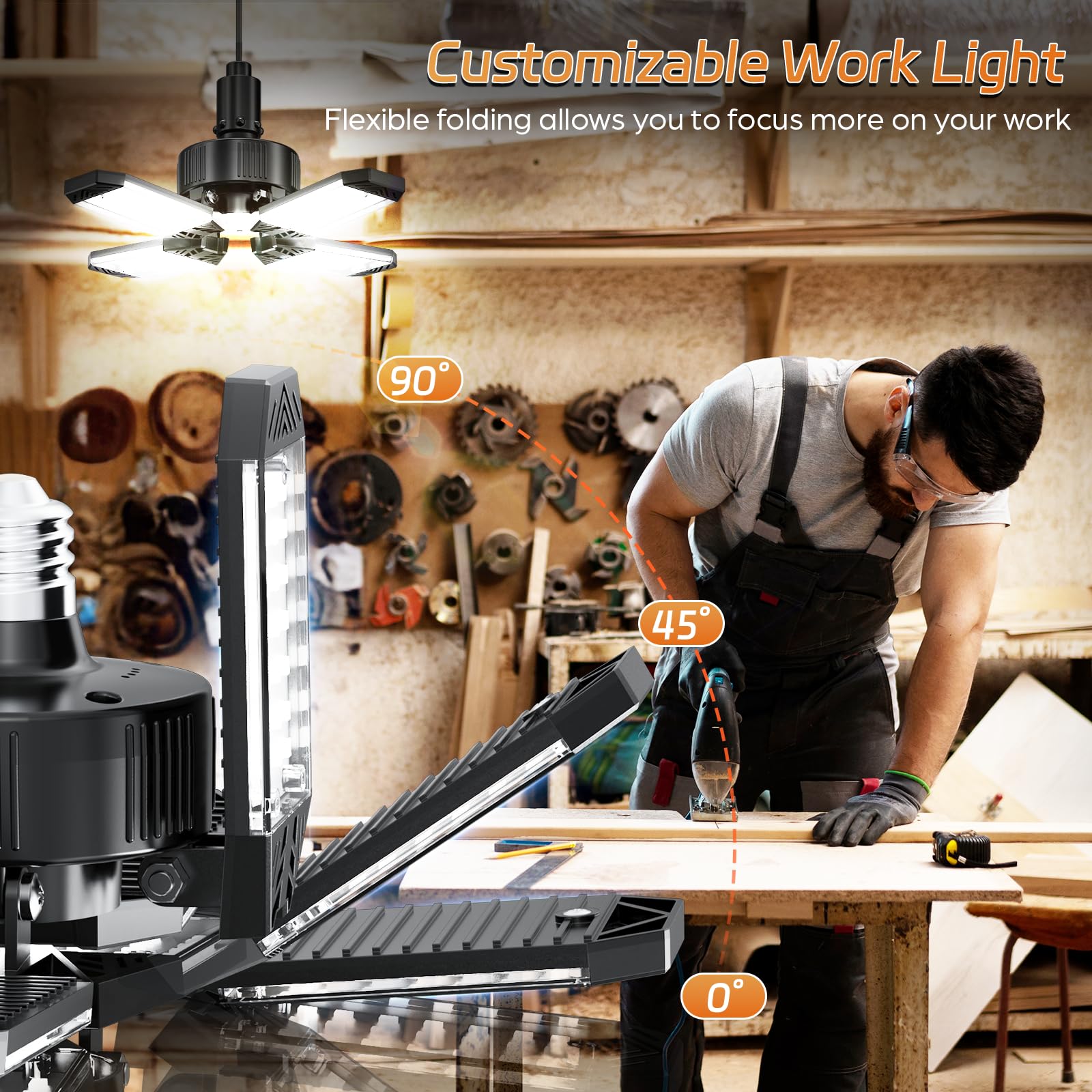 Xinghuanlit Led Garage Light - 120W Garage Lights Ceiling Led 12000Lm With 4+1 Deformable Panels, Screw In Garage Led Lights 650