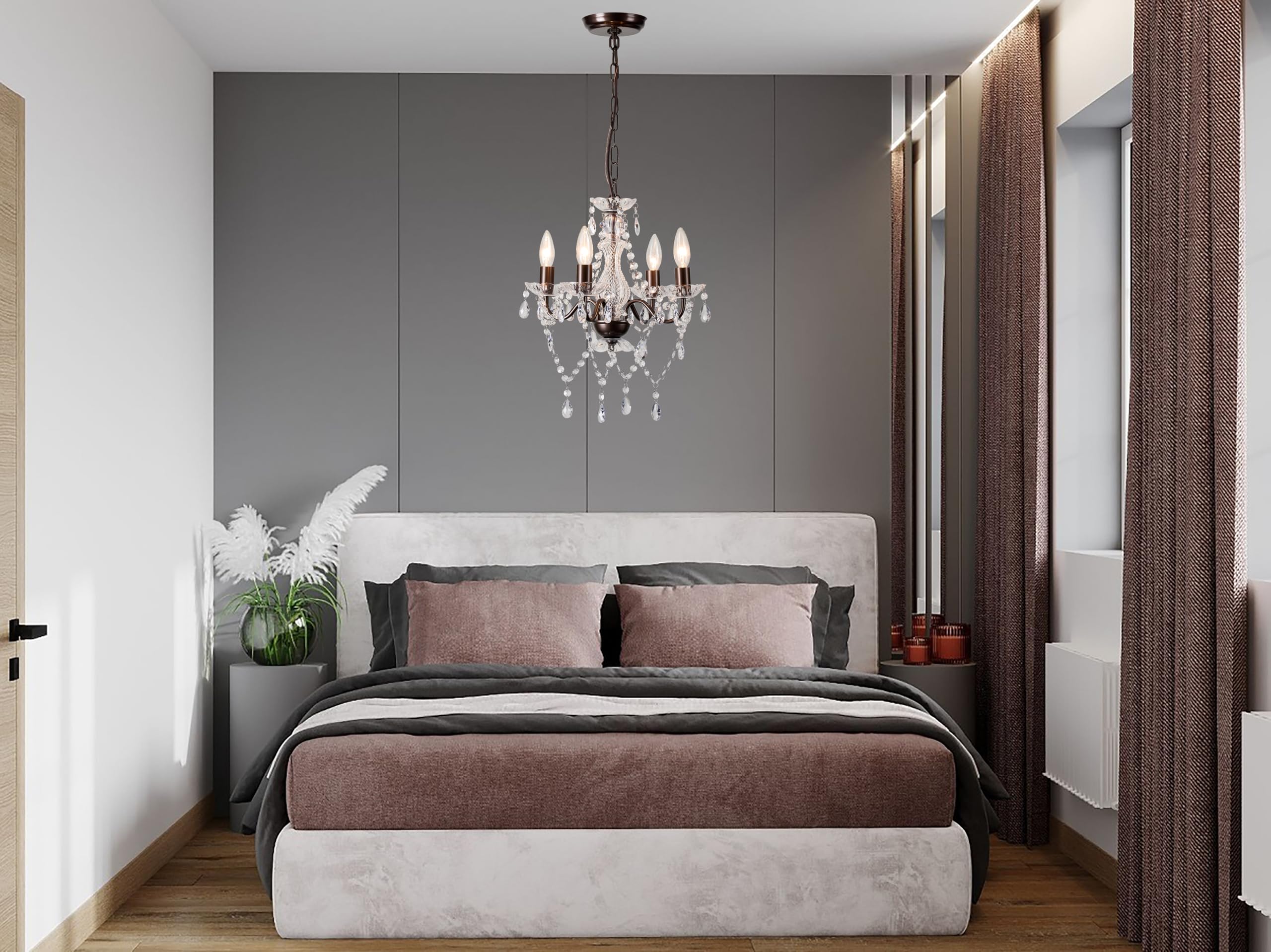 Mini Acrylic Crystal Chandelier Classic Bronze Chandelier Lighting 4 Lights Candle Style Chandelier For Living Room