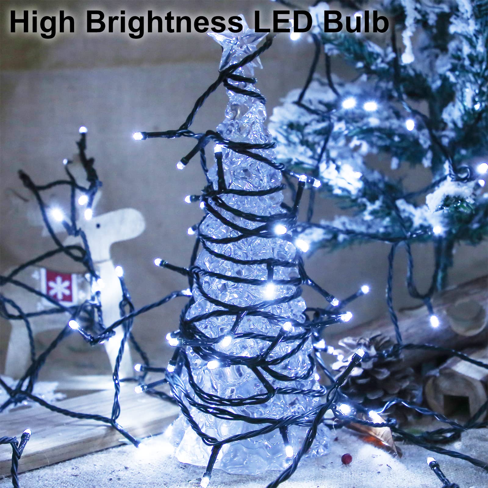 Yaozhou Solar Cool White Christmas Lights String Outdoor Waterproof 2 Pack, Total 400Led 151Ft Fairy Lights With 8 Modes For Tre