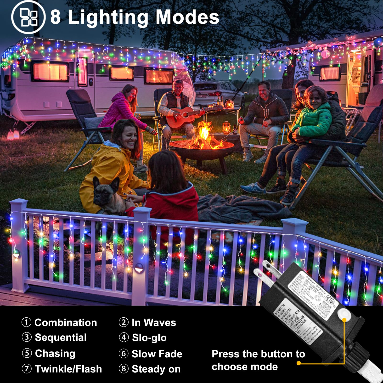 Nielfoi 66Ft Multicolor Led Icicle Lights, 640 Lights, Waterproof, 8 Modes For Holiday Decor