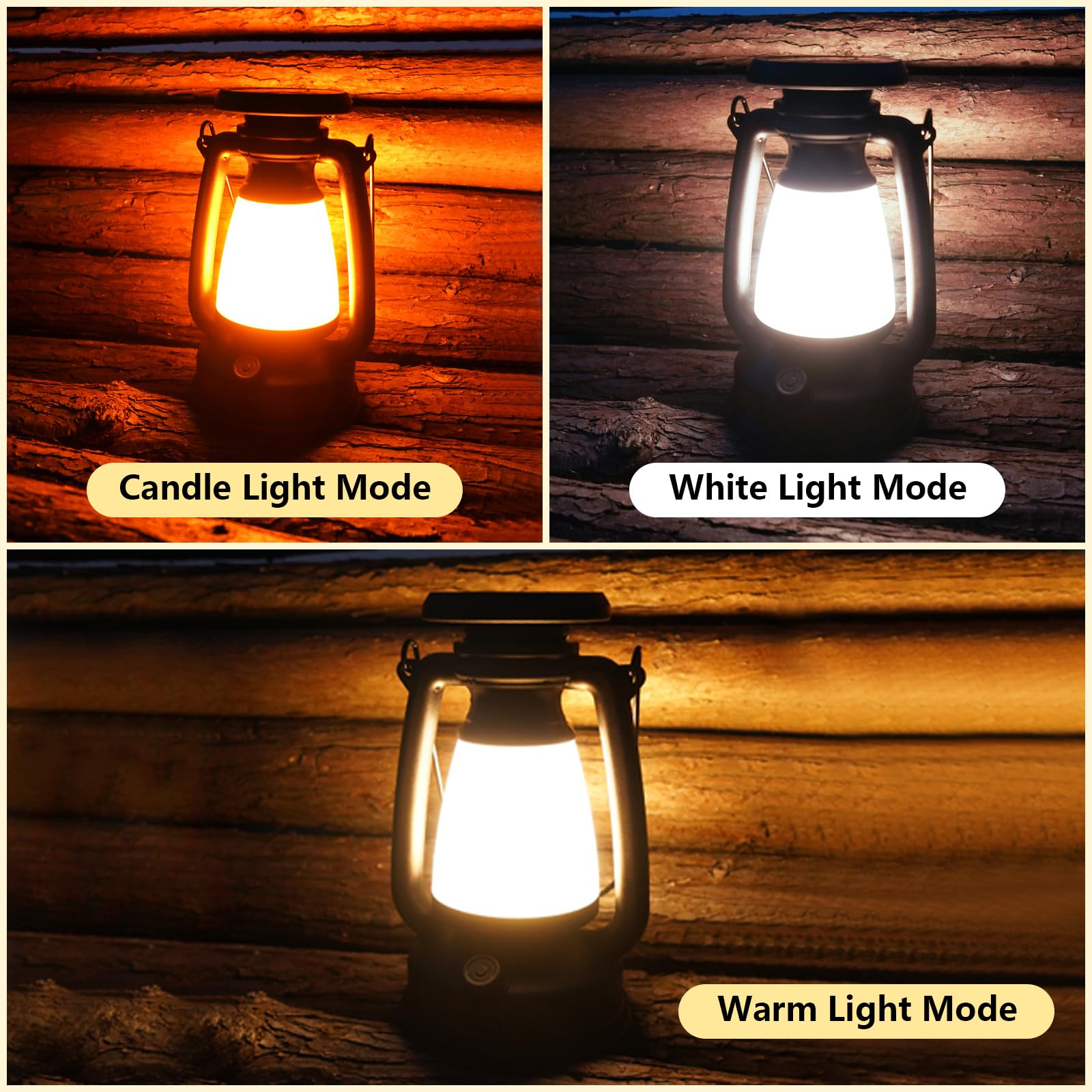 iodoo 4000mAh Solar-Powered Camping Lantern, Black, Vintage Style, Adjustable Brightness, Model: iodoo-lantern-001