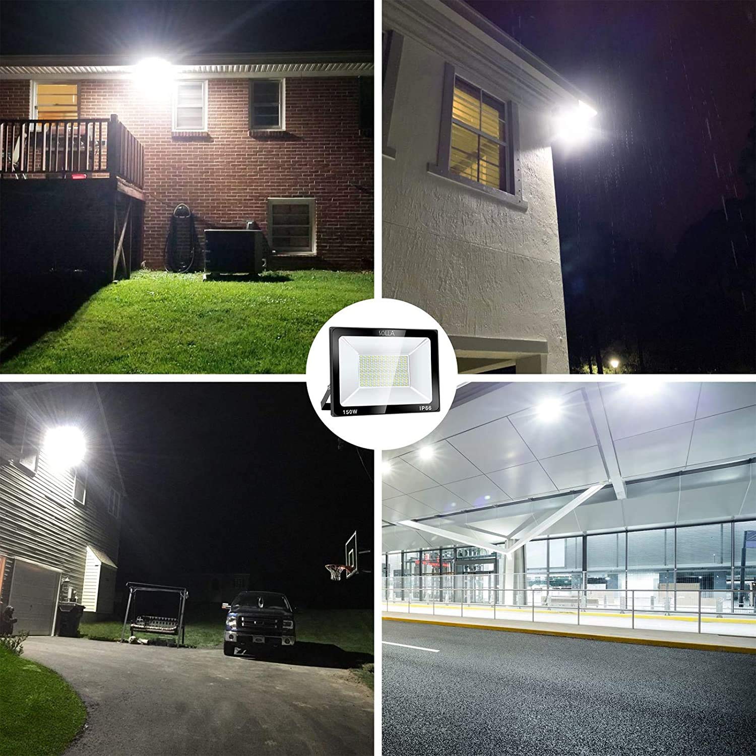 SOLLA 2 Pack 150W LED Flood Light, 12000lm, IP66 Waterproof, 6000K Daylight White, Aluminum Outdoor Security Lights, Model HT-002
