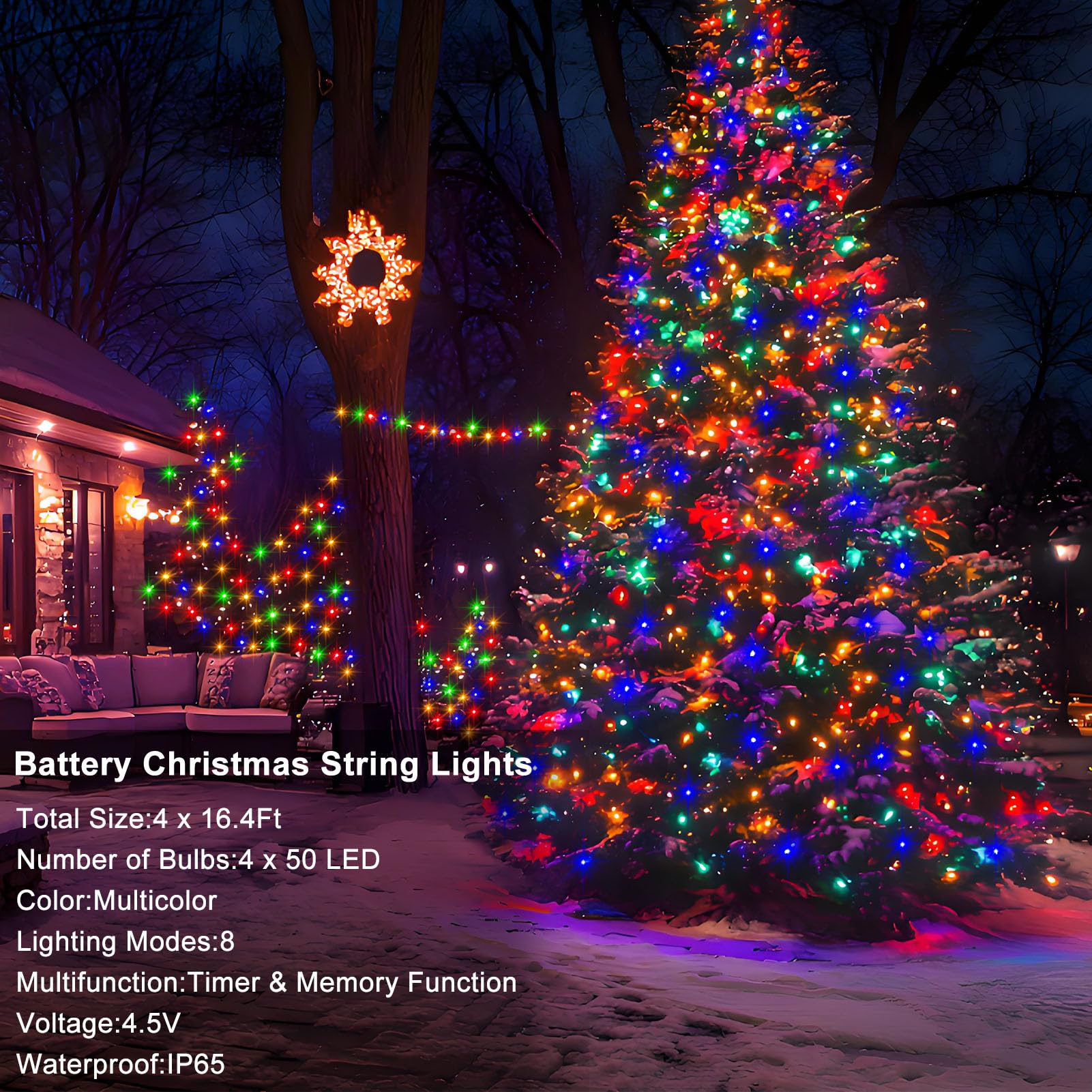 Dealbeta 4 Pack 16.5Ft Rgby Battery Operated String Lights, 50Led, 8 Modes, Clear Wire