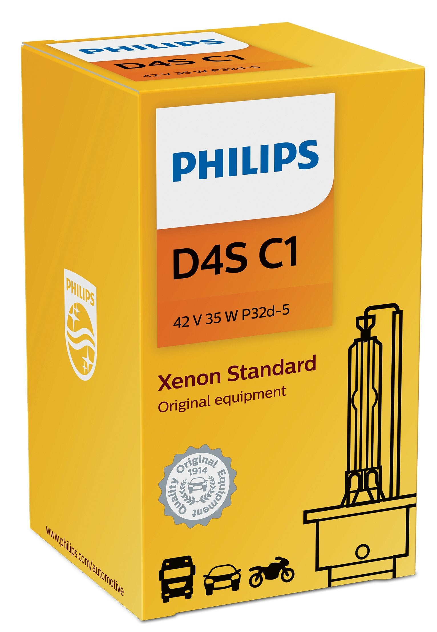 Philips D4S Xenon HID Headlight Bulb, 4200K Intense White Light, Fits High & Low Beam, 1 Pack
