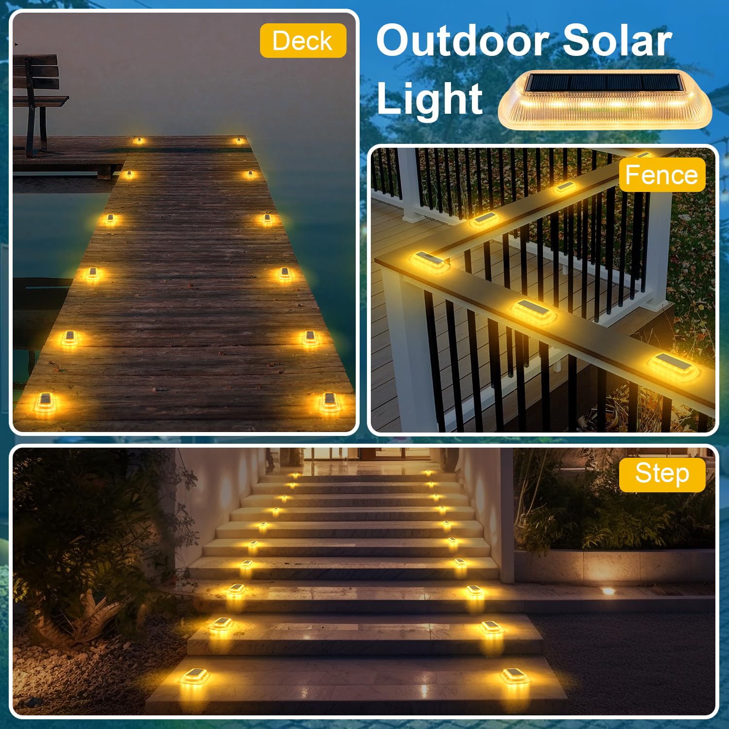 T-Sun Solar Step Lights For Outside Warm White Solar Stair Lights Waterproof Led Deck Lights Front Porch Decor For Dock Driveway