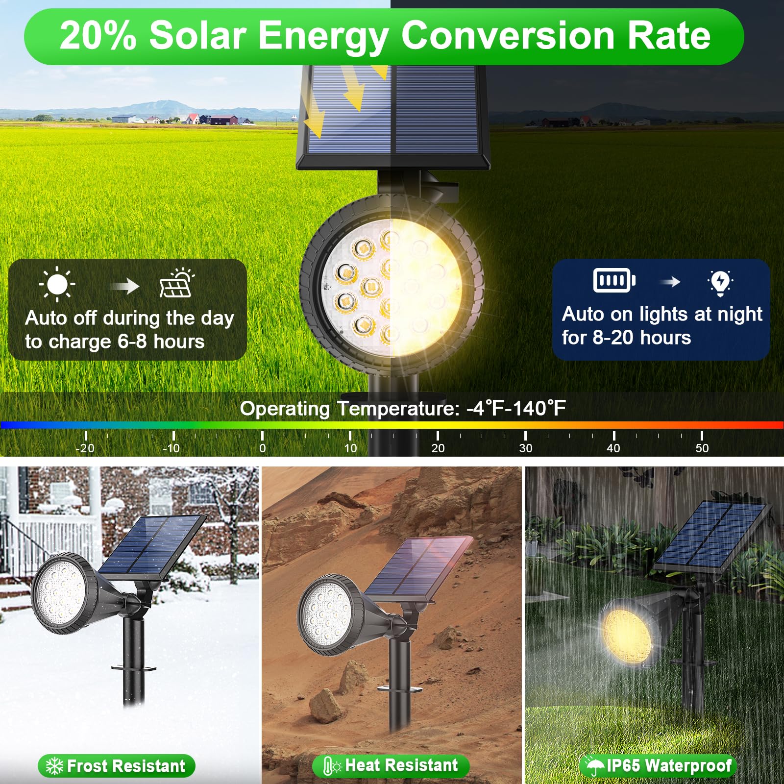 Tadyreal 8 Pack Solar Spot Lights Outdoor Waterproof 180 Adjustable Solar Powered Landscape Lights For Yard, Garden, Pathway, Po