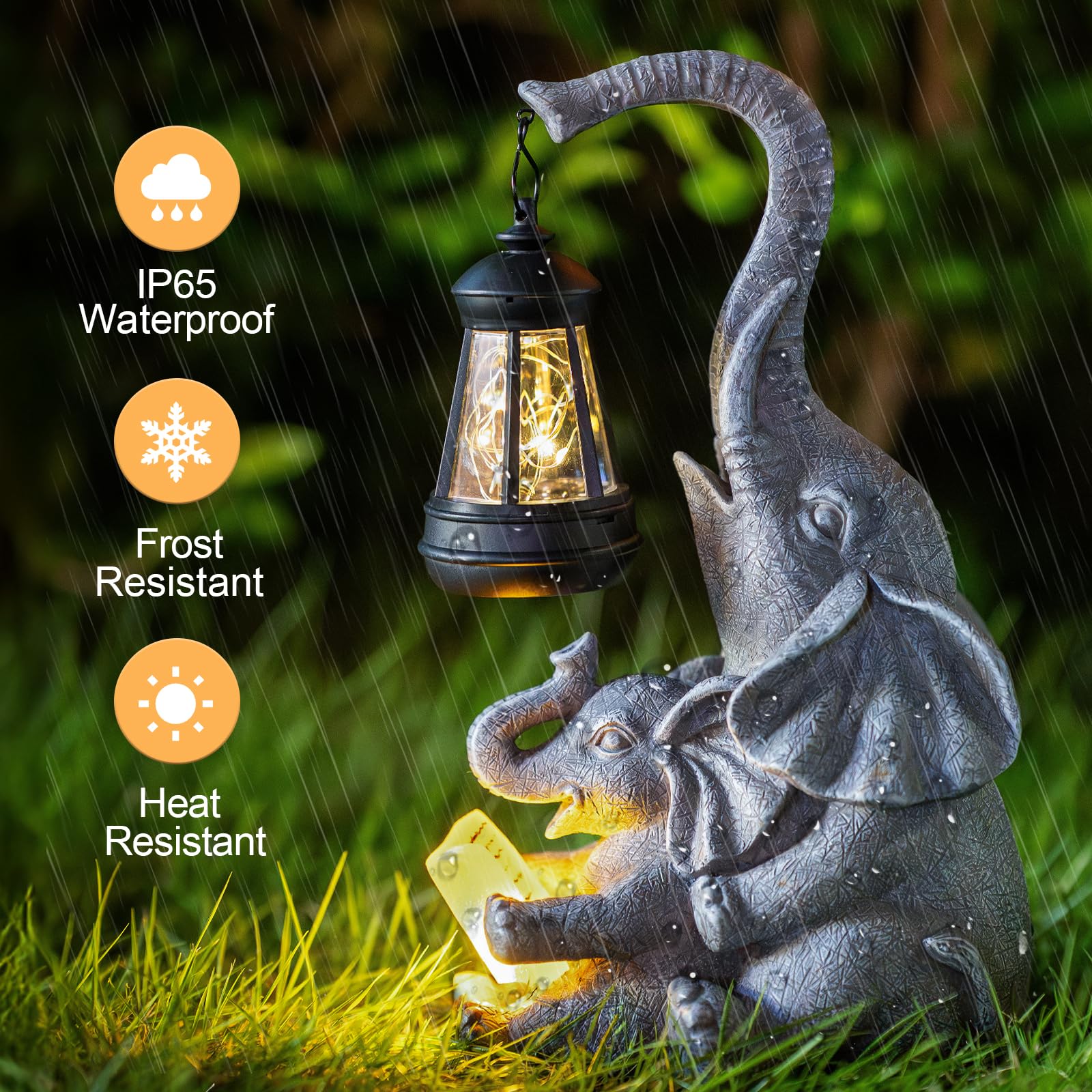 Candieslife Solar Garden Statue Lights Loving Elephants Figurine With Solar Lantern  Outdoor Yard Decorations For Patio Porch Home  Housewarming Elephant Gifts For Mom  Women