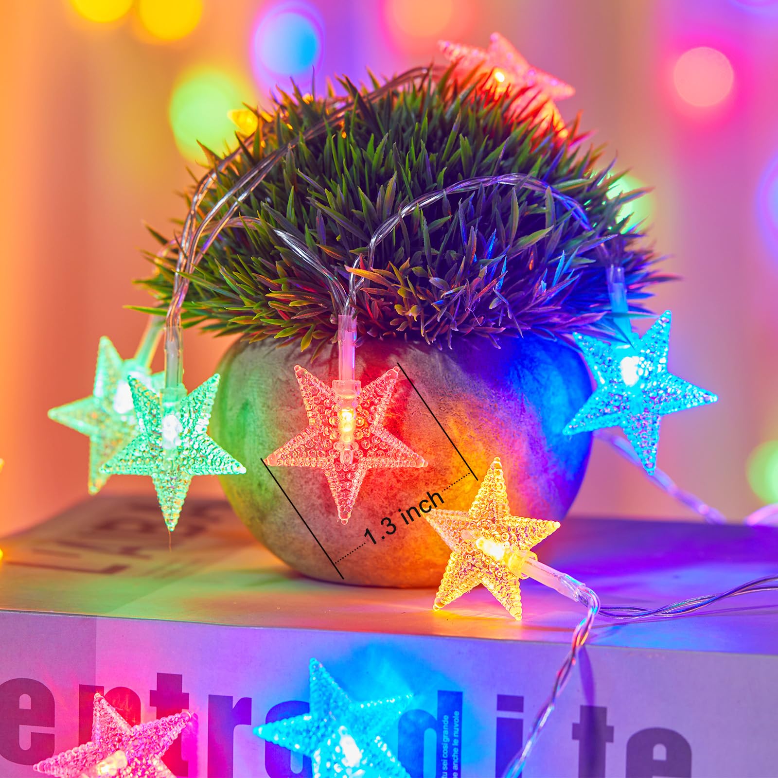 Minetom Star String Lights - 17 ft, 50 LED, Battery Operated, Waterproof, Multicolor, Copper, Ideal for Indoor and Outdoor Decor