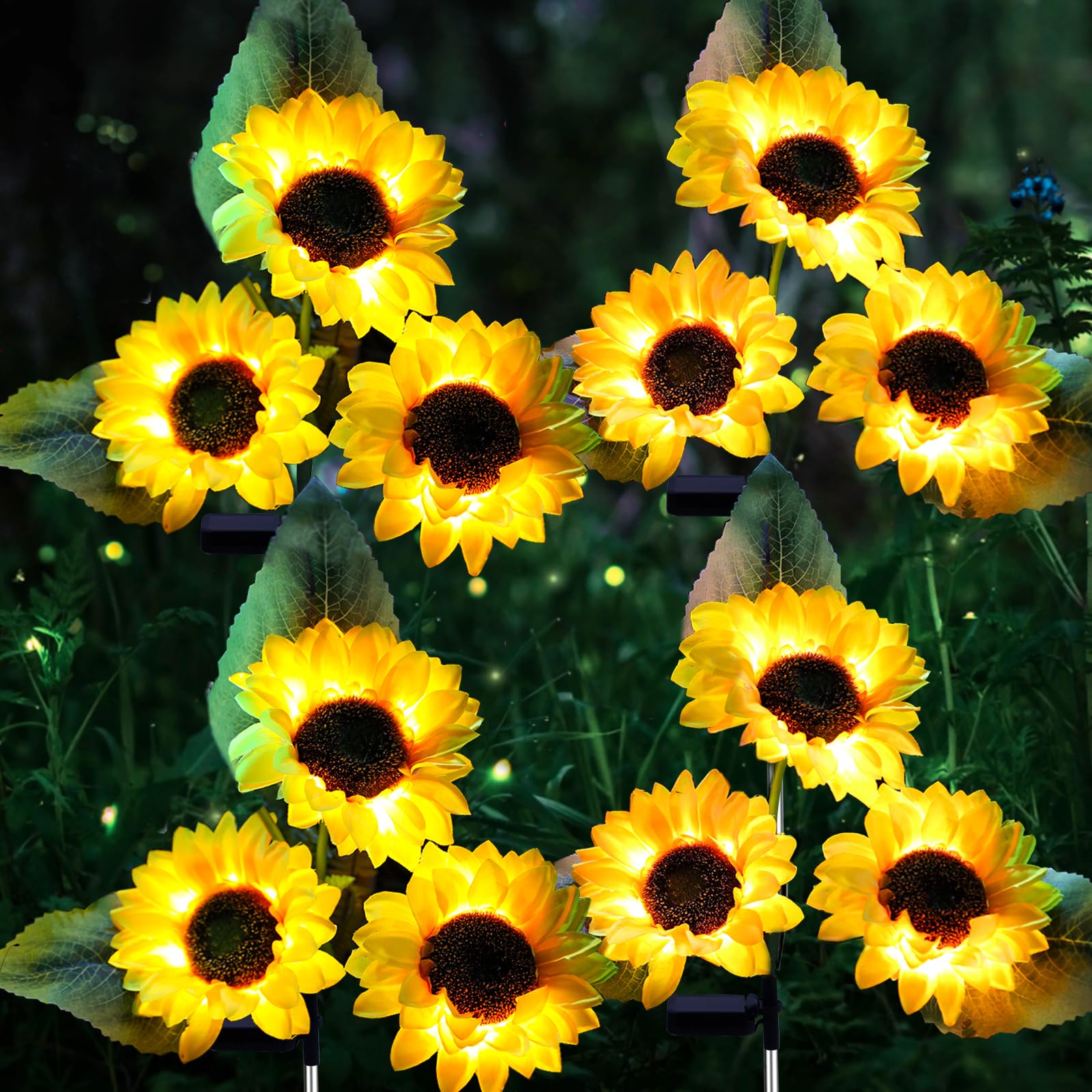 Solar Sunflower Outdoor Garden Lights  4 Pack With 12 Sunflower Waterproof Garden Decor  Gifts For Mom Grandma  Waterproof Decorative Lights For Pathways Patios And Yards Decorations