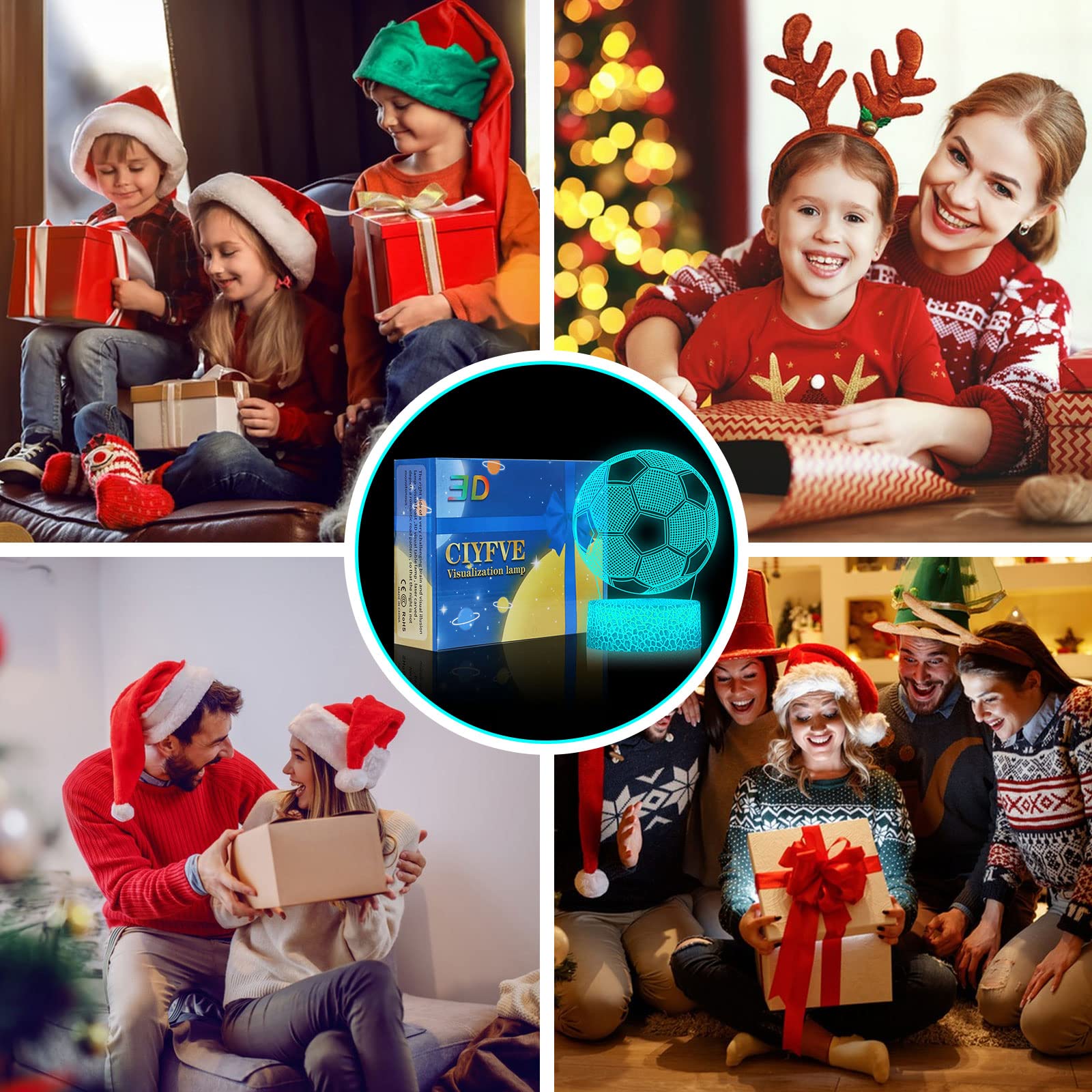 Shanjianke Soccer 3D Illusion Lamp Touch Control - 7 Colors Auto Gradient Night Light,Kids Night Light Suitable For Home Outdoor