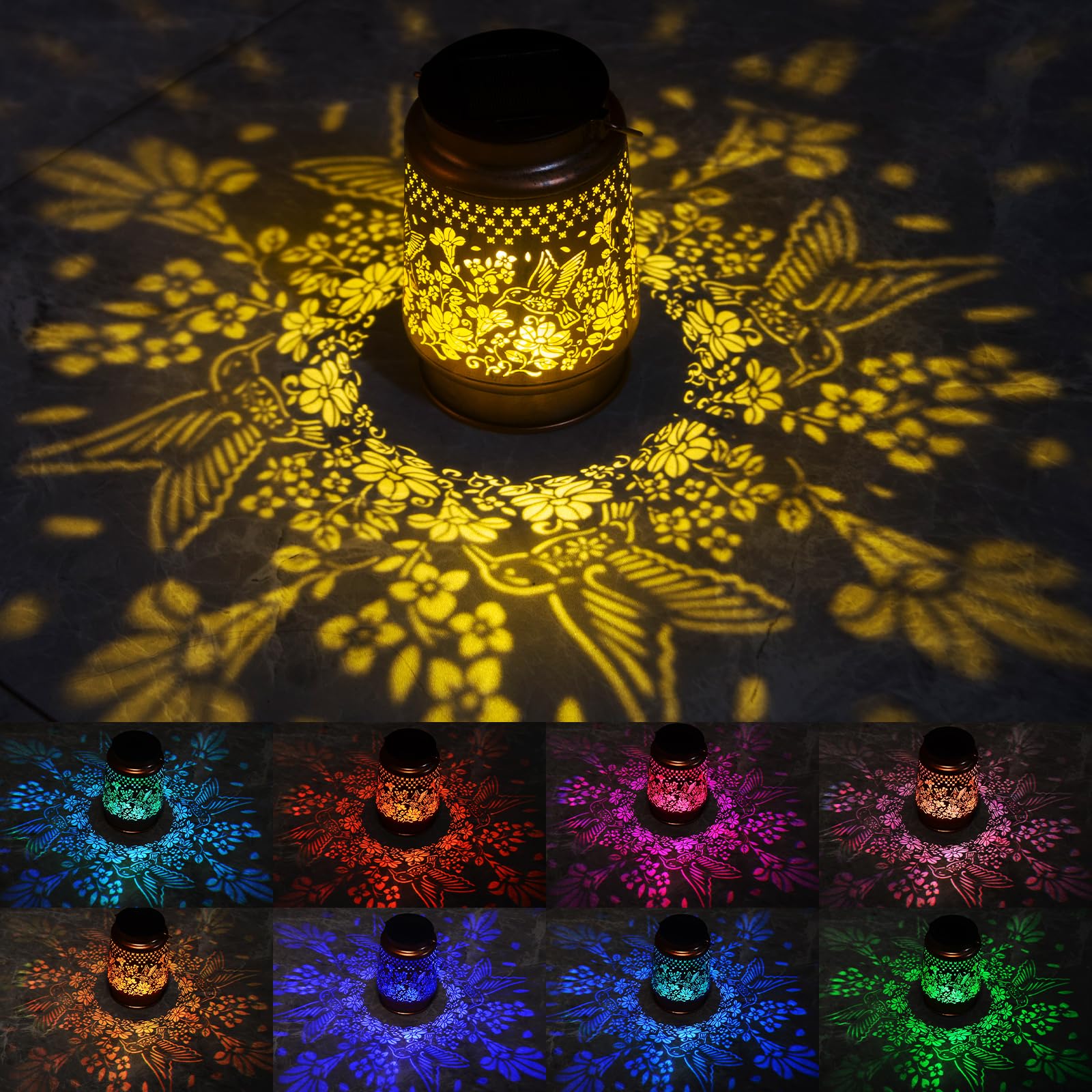 Solar Lantern Outdoor Hummingbird Garden Decor Gifts For Women Mom Grandma Retro Metal Decorative Hanging Lanterns Decoration Outside For Yard Patio Garden Backyard