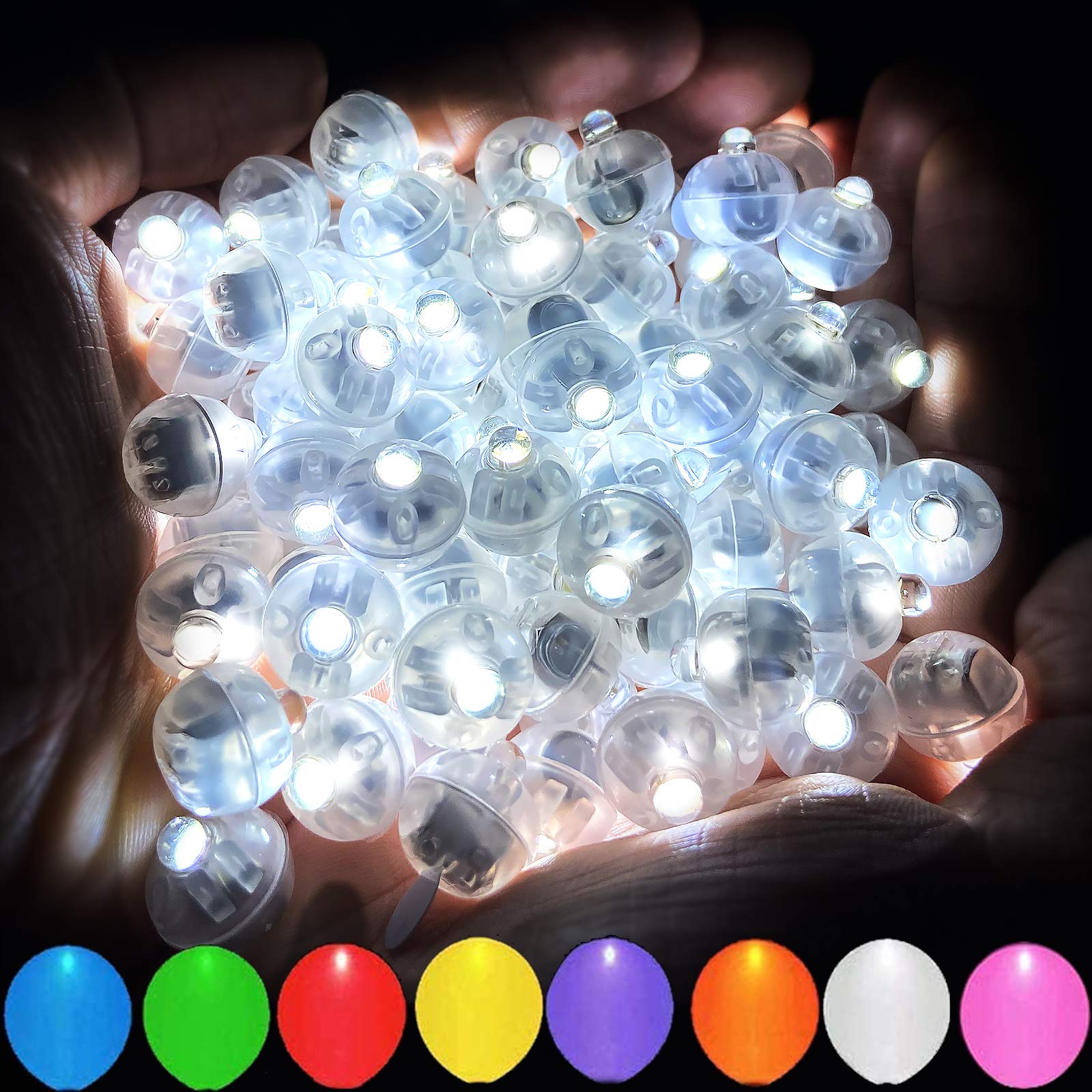 Aogist LED Balloon Light, Mini Round Plastic Lamps, 50 Pcs, White, Model A01-Mini, Indoor Outdoor Party Supplies