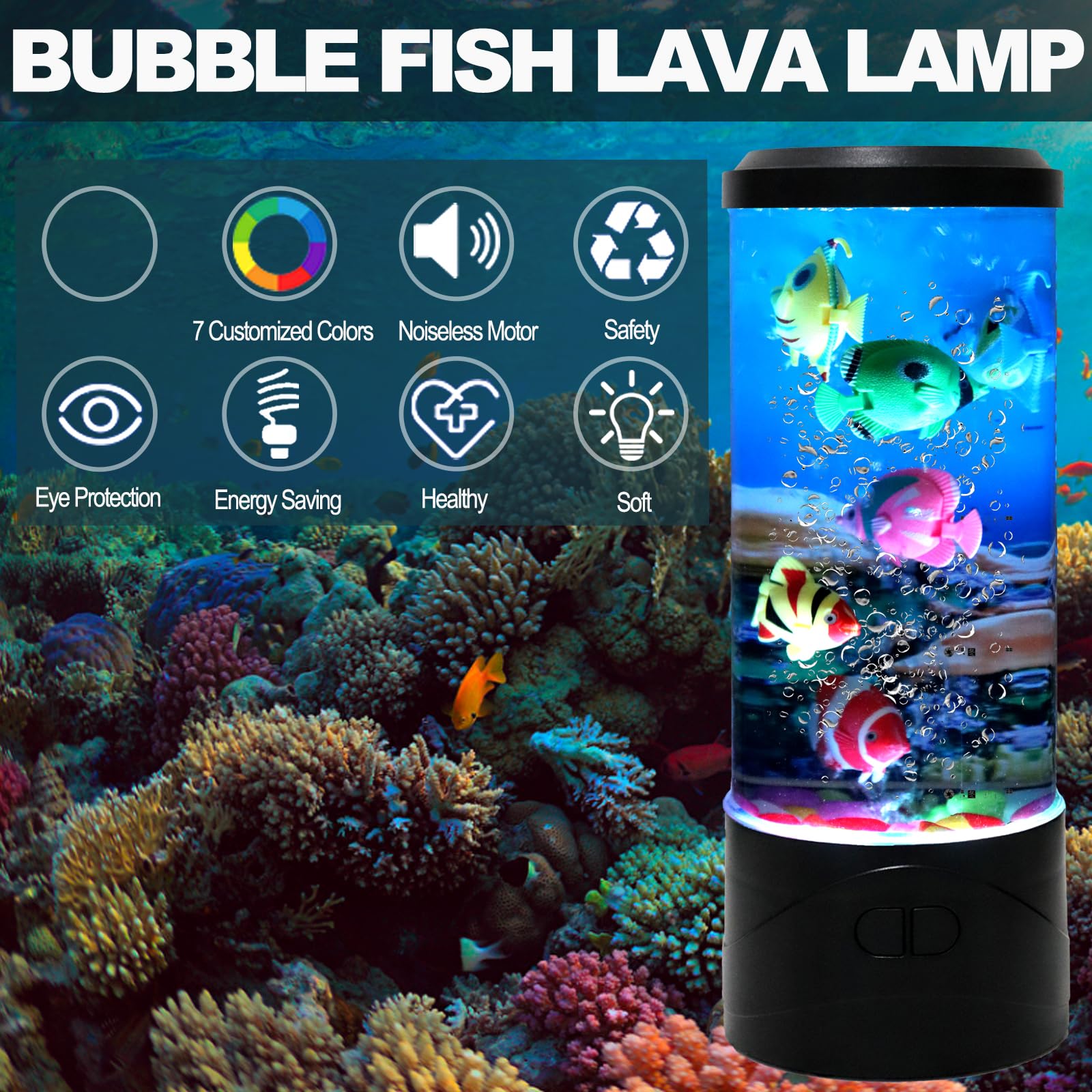 Ypcoo Mini Bubble Fish Lamp   Fish Tank Aquarium Lamp Multi-Color Changing Aquarium Light With 6 Artificial Fish Night Lights-For Home Office Living Room Decor Gifts For Kids mature-themeds (With 6 Fishs)