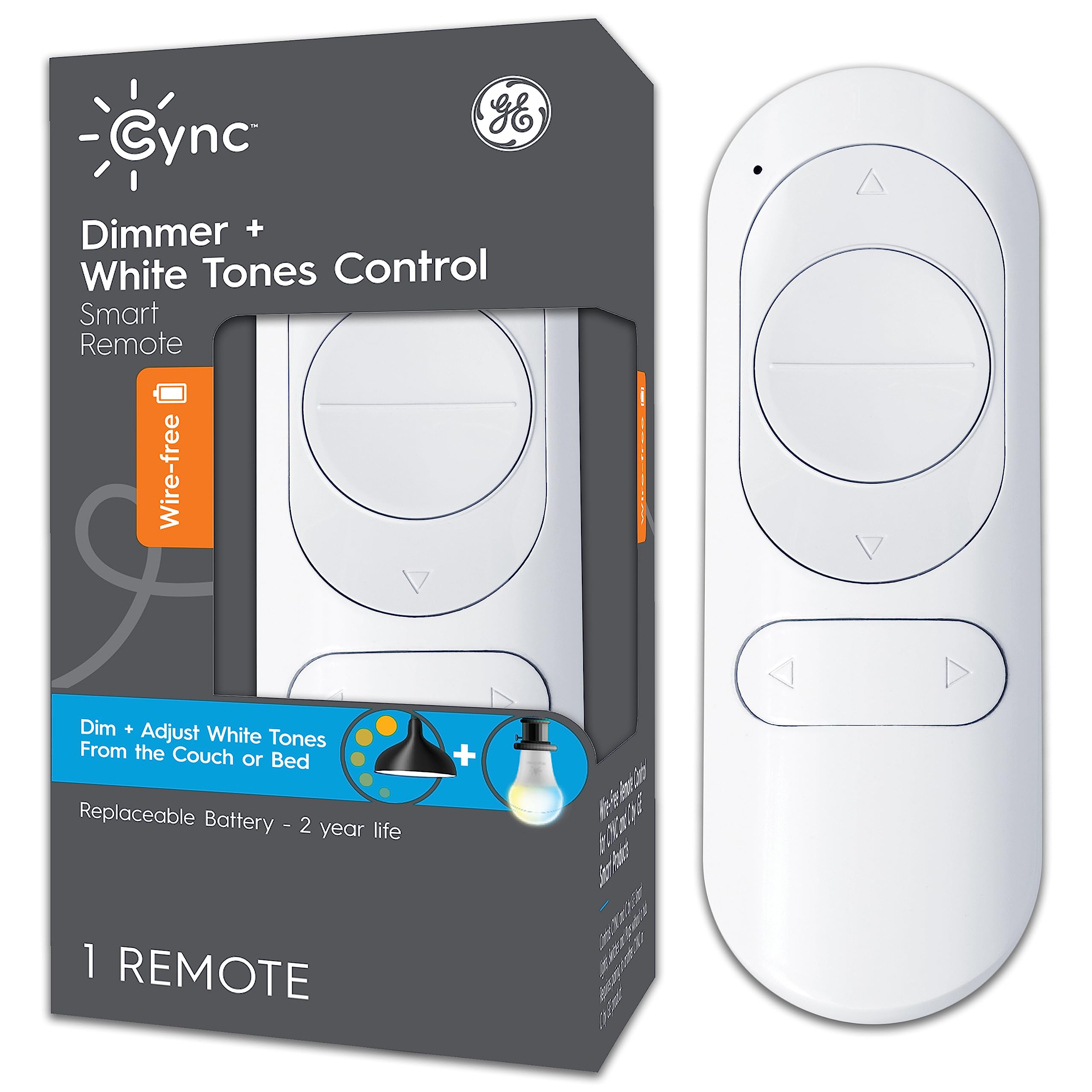Ge Cync Smart Remote, Wire-Free, Battery-Powered, White Tones Control, Bluetooth Remote