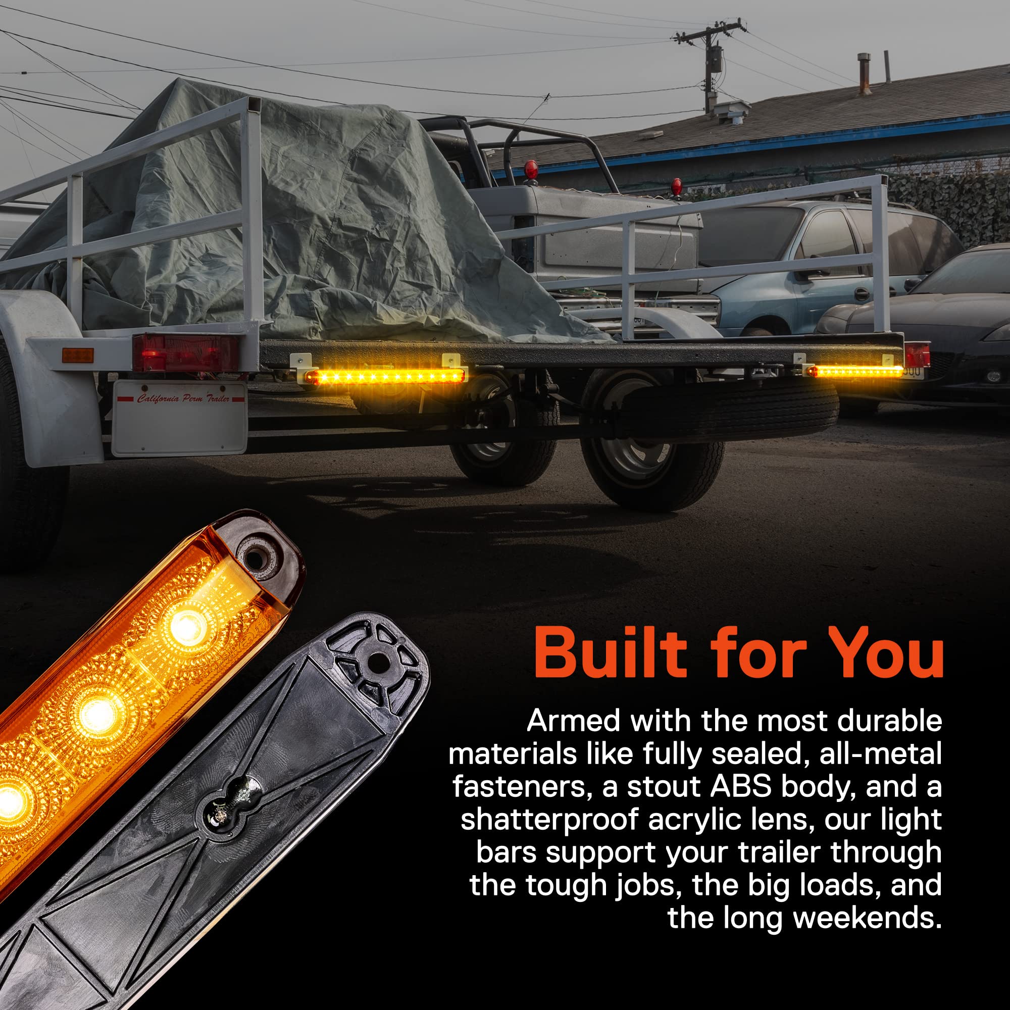 ONLINE LED STORE 16" Amber LED Light Bar - Hazard & Sequential Turn Signal, IP67 Submersible, for Motorcycle & Boat, 2pc Amber