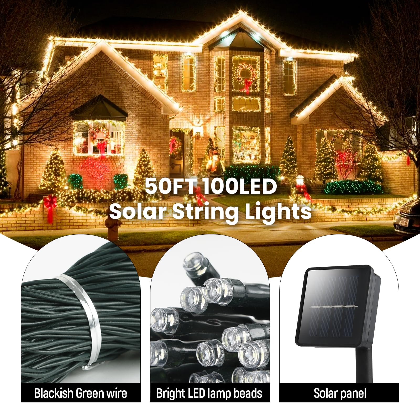 Solar String Lights Outdoor Oaterproof: 50Ft 100Led Fairy Lights With 8 Mode - Solar Twinkle Tree Light Outside For Garden,Court