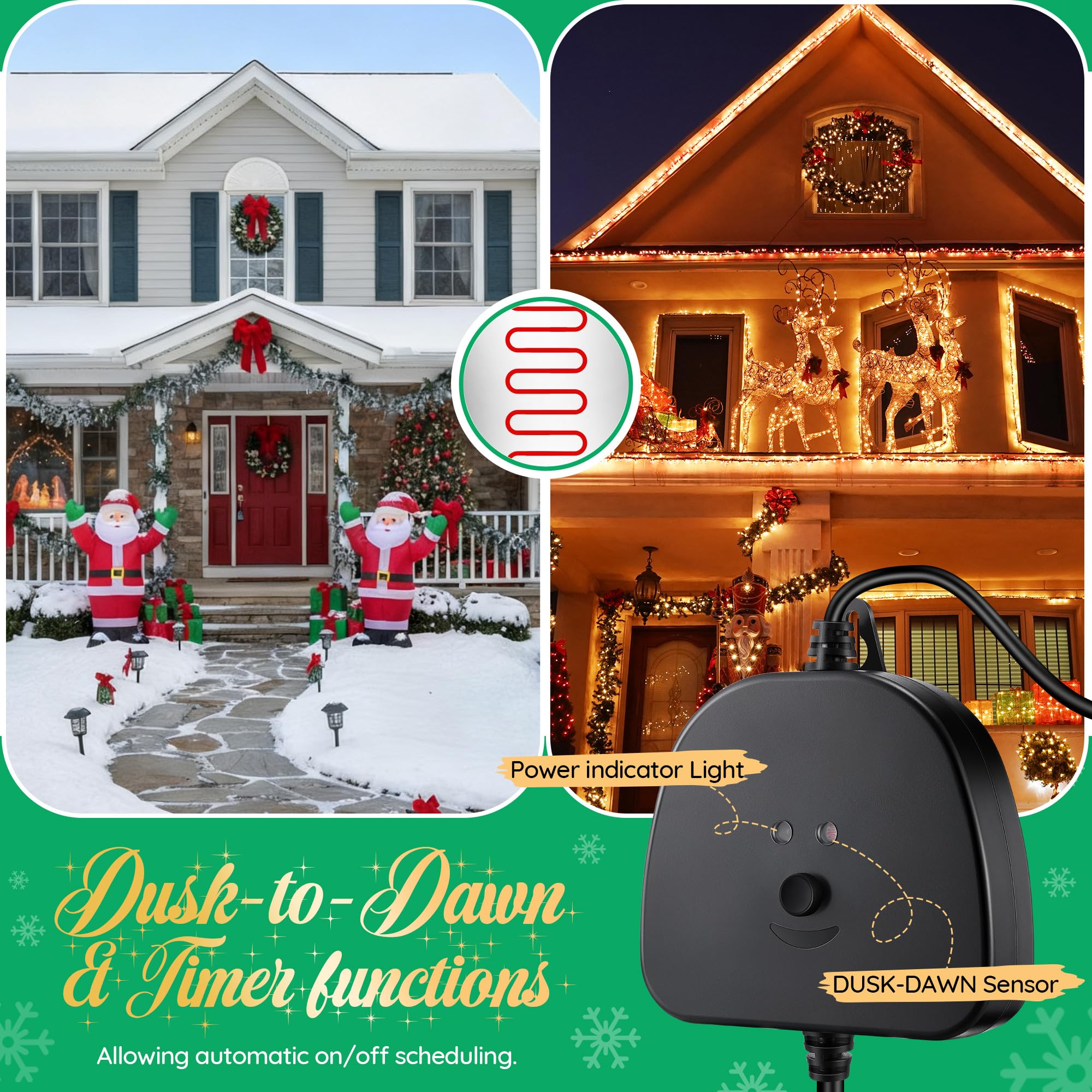 Gulfmew Christmas Light Controller, Remote, Timer, Dusk to Dawn, 23.6" Waterproof, Black, Model TD-Gulfmew-1038