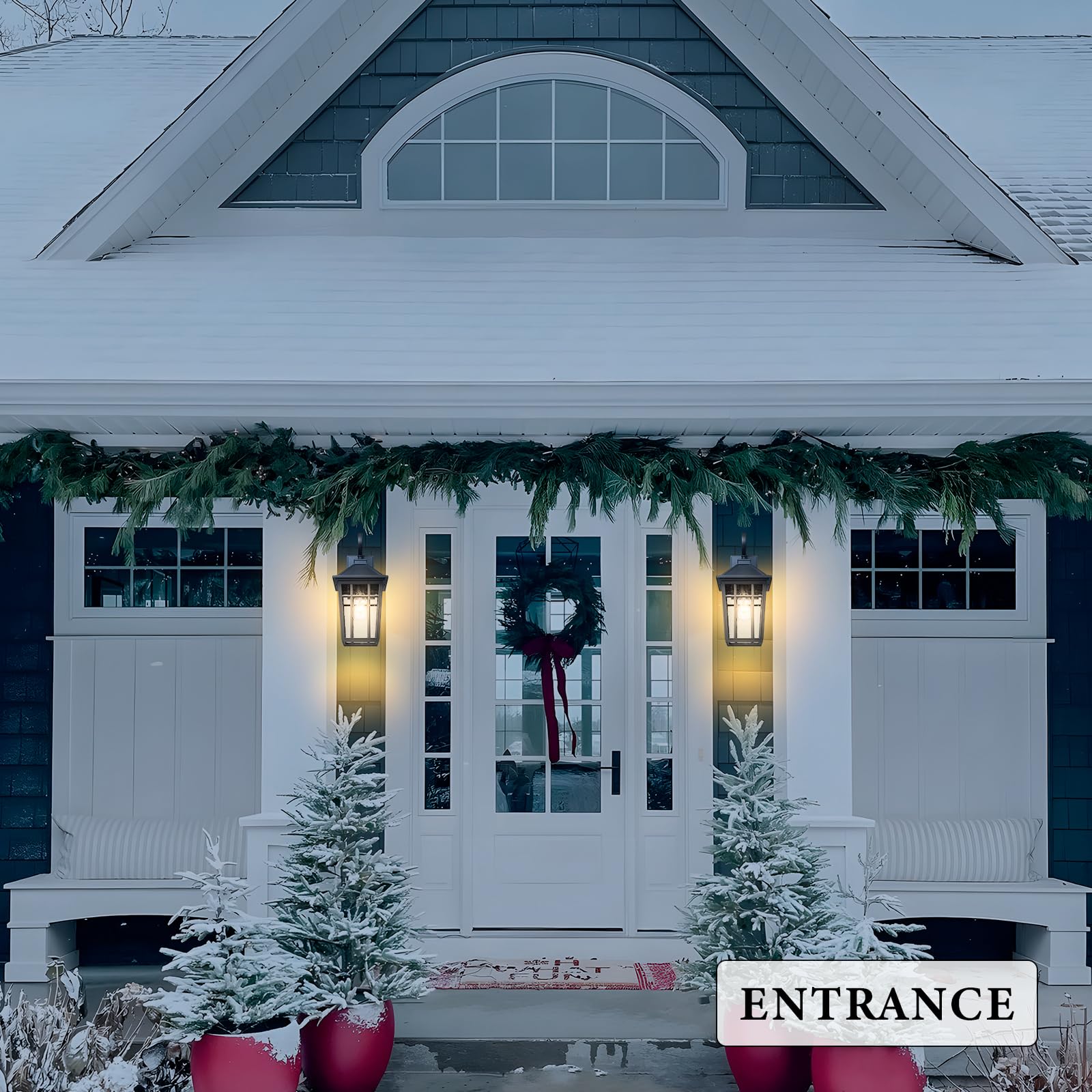 Darkaway Large Outdoor Wall Lights - Black Aluminum Sconce with Seeded Glass, 18" Exterior Fixtures, 2pcs for Porch & Garage