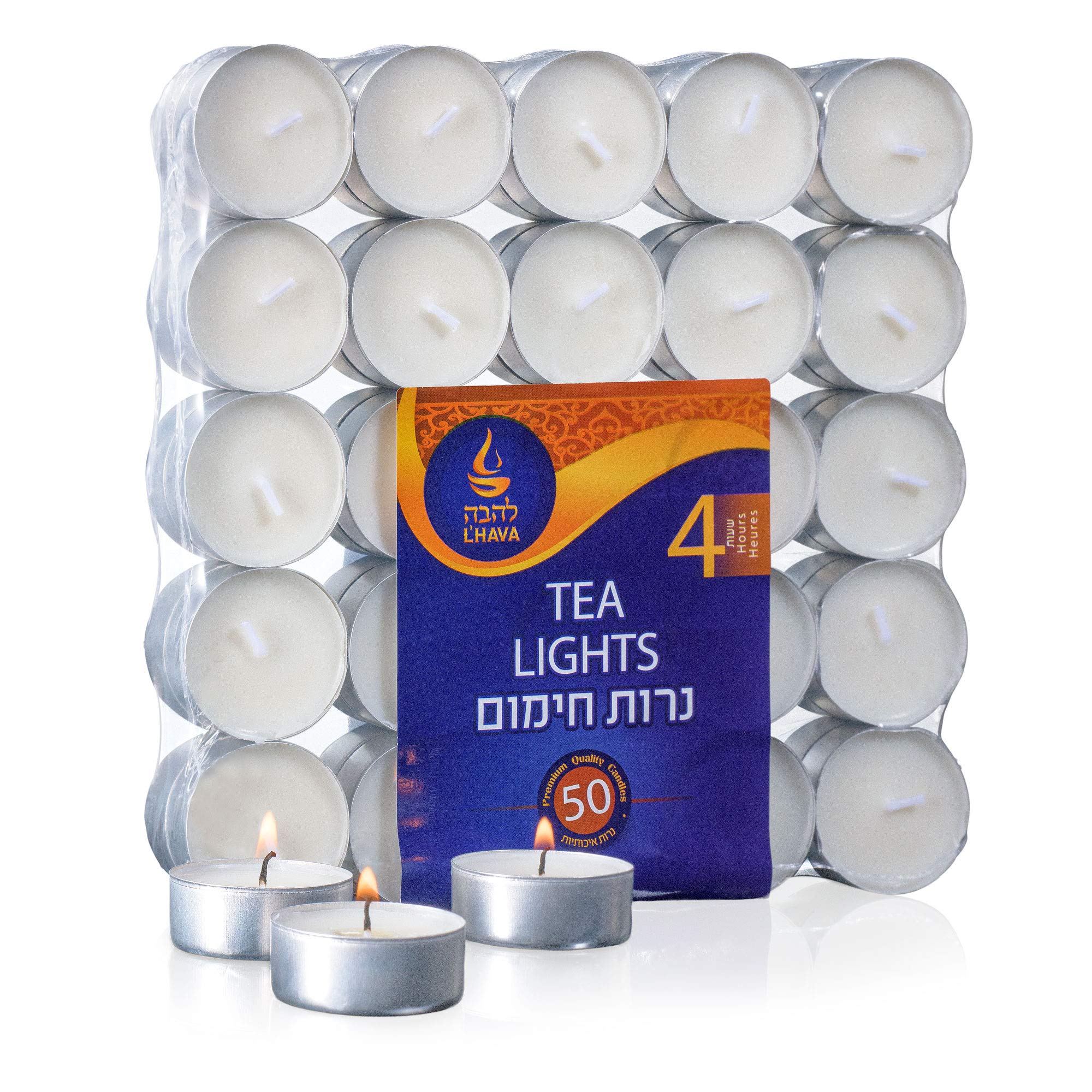 Tribello White Tea Light Candles, Unscented, 50 Pack, 4 Hour Burn Time, Wax