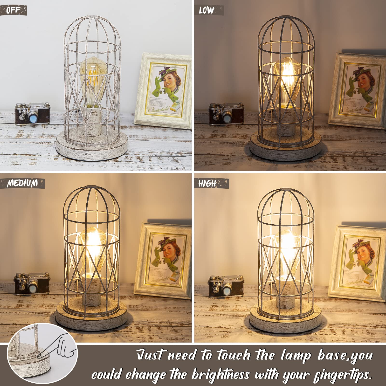 Seaside Village Touch Control Table Lamp, 3-Way Dimmable, Brushed White Oak, Model 32247, LED Bulb Included