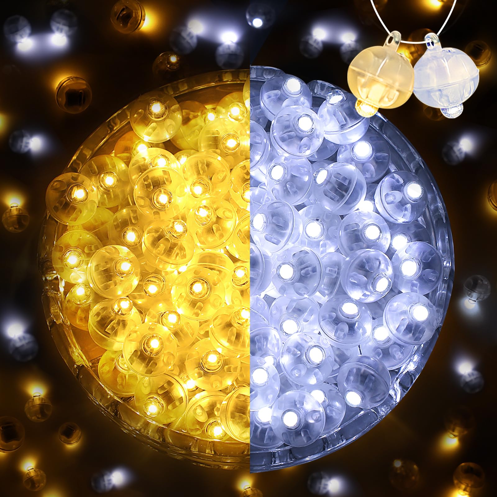 ZGWJ Mini LED Lights 200 Pcs, Warm and White, Plastic, Model A01-Mini, Party Decorations, Balloons, Paper Lanterns