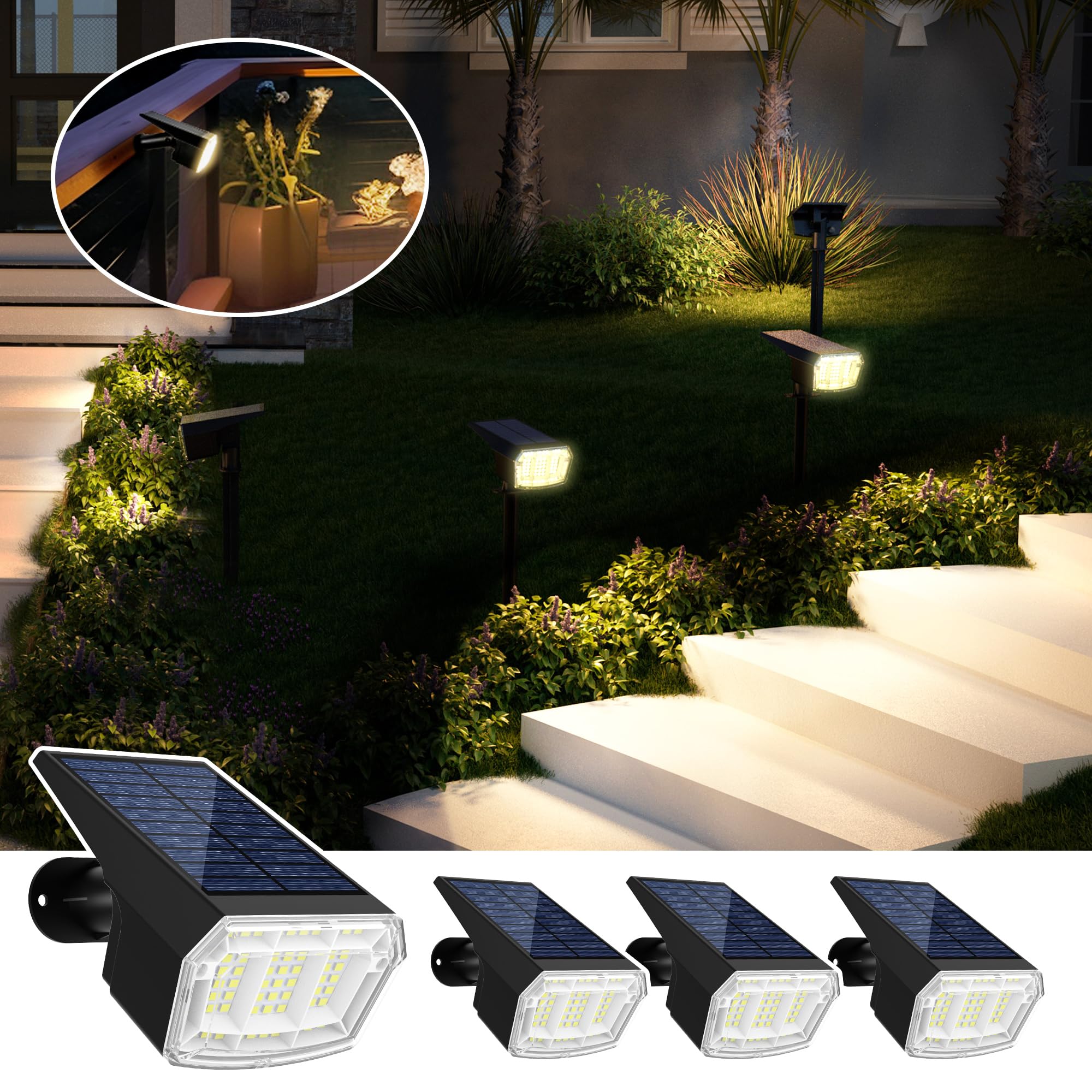 AUDERWIN Solar Spot Lights Outdoor Waterproof IP65 Landscape Spotlights 63 LEDs 3 Lighting Modes Solar Spot Lights for Outside, 