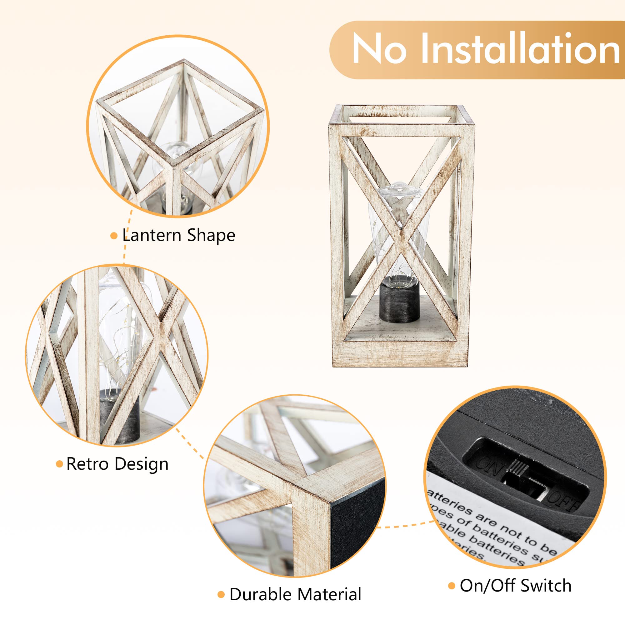 Wingbo Retro Battery Powered Table Lamp, Battery Operated Cordless Desk Lamp, Portable Lamp With Bulb For Living Room Dining Roo