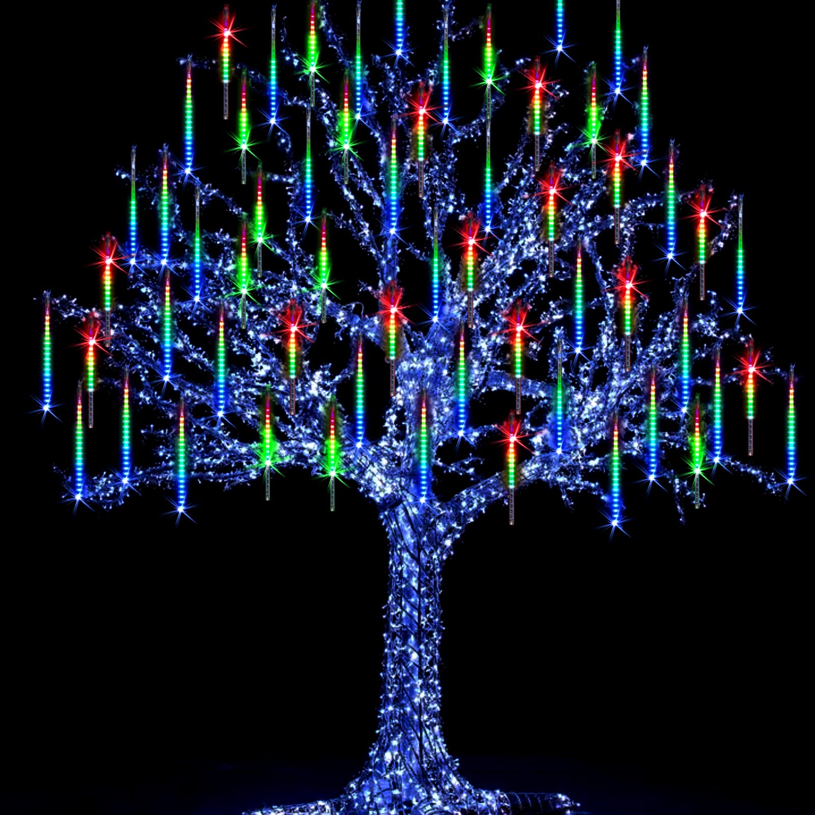 FYYZY Christmas Lights Meteor Shower Rain Light Falling Rain Lights with 25 Tubes 600 LEDs Waterproof Icicle Snow Fall String Li