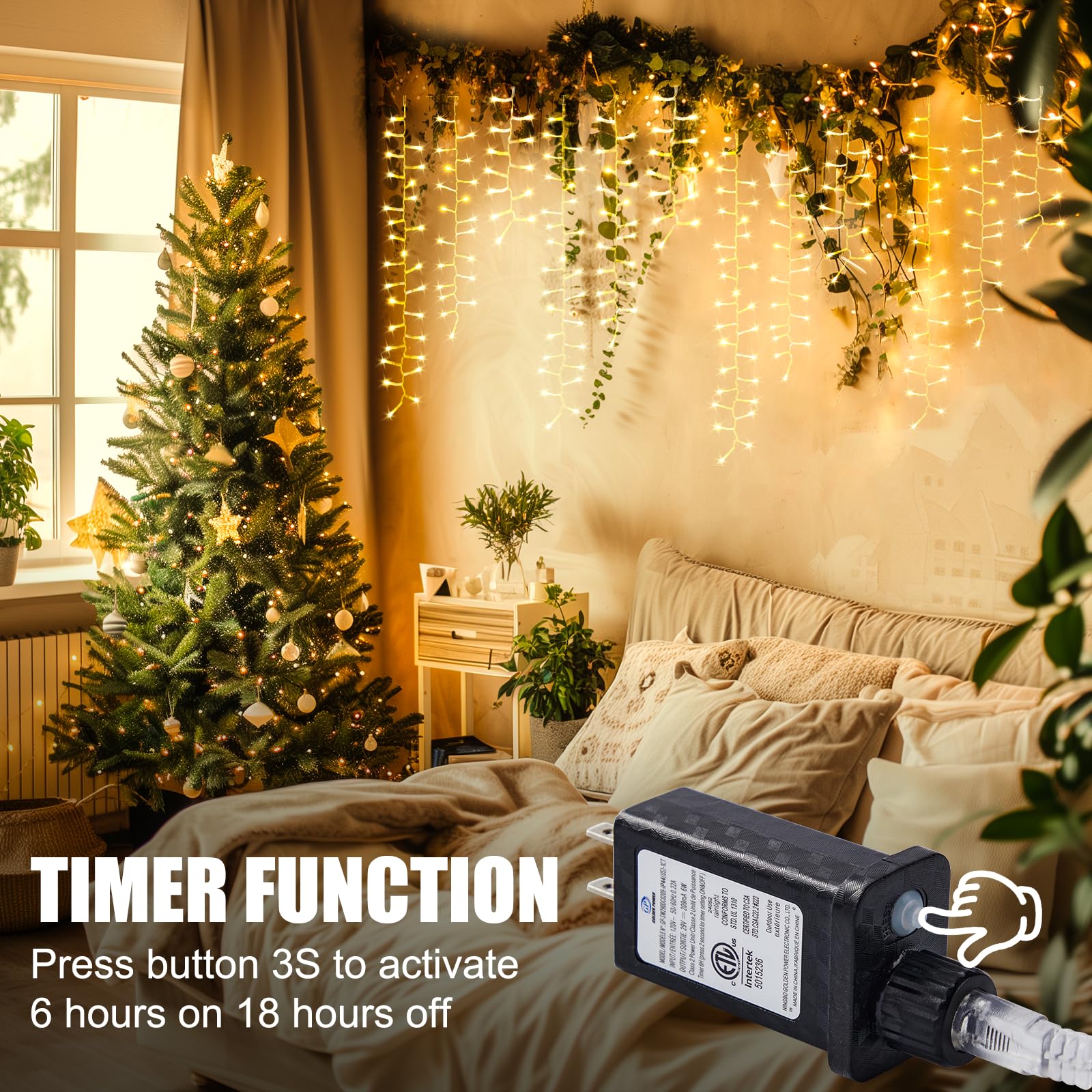 Brightown 33FT 1020 LED Icicle Lights, Waterproof, Warm White, 51 Drops, 12 Modes, Timer for Outdoor Christmas Decoration