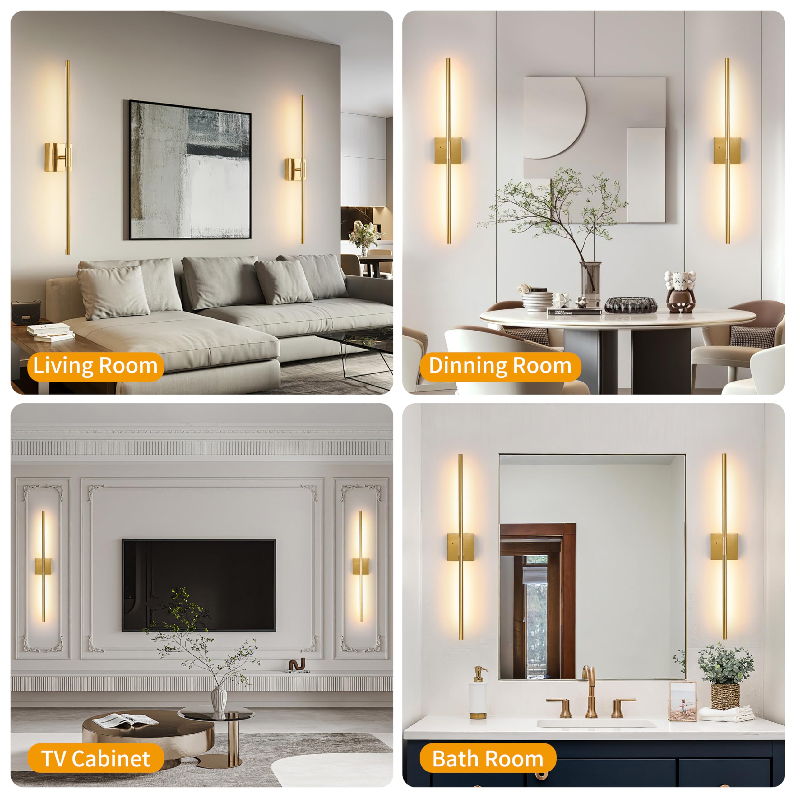 Morauroral Gold Battery Operated Wall Sconces, Dimmable Wall Sconces With Remote Control, Rechargeable Sconces Wall Lighting, 24