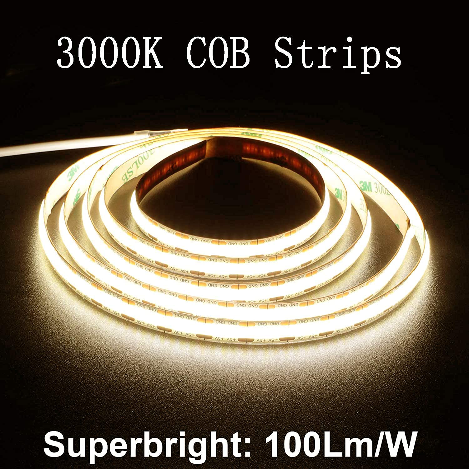dephen LED Strip Lights, 5V USB, 4.9ft, 480 LEDs, Warm White, 3000K, Flexible COB, Model HH-SCOBWW-320-