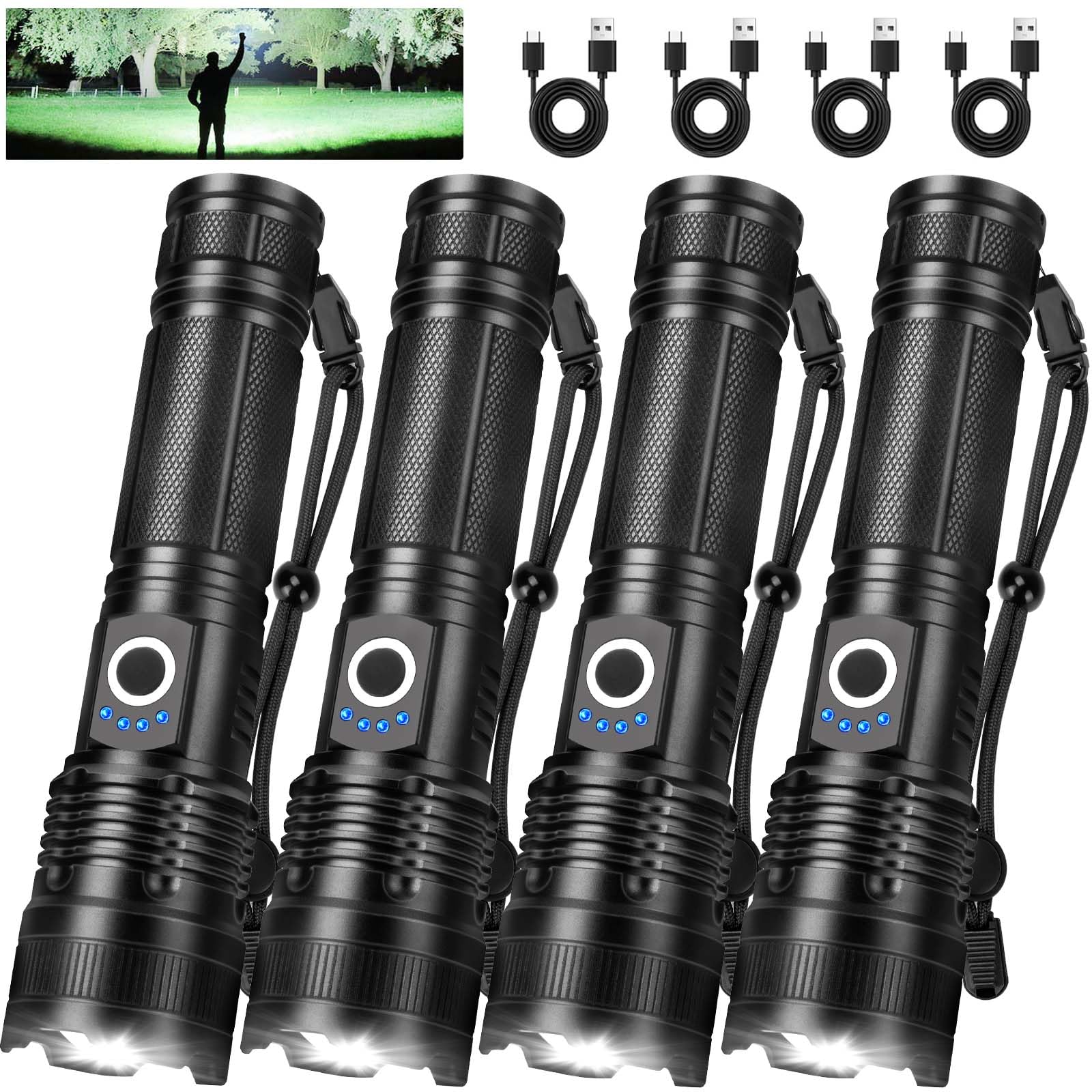 Lylting Rechargeable Flashlights High Lumens, 4 Pack 99,000 Lumens Led Flashlights with 5000?Ah ?attery, Waterproof Powerful Fla