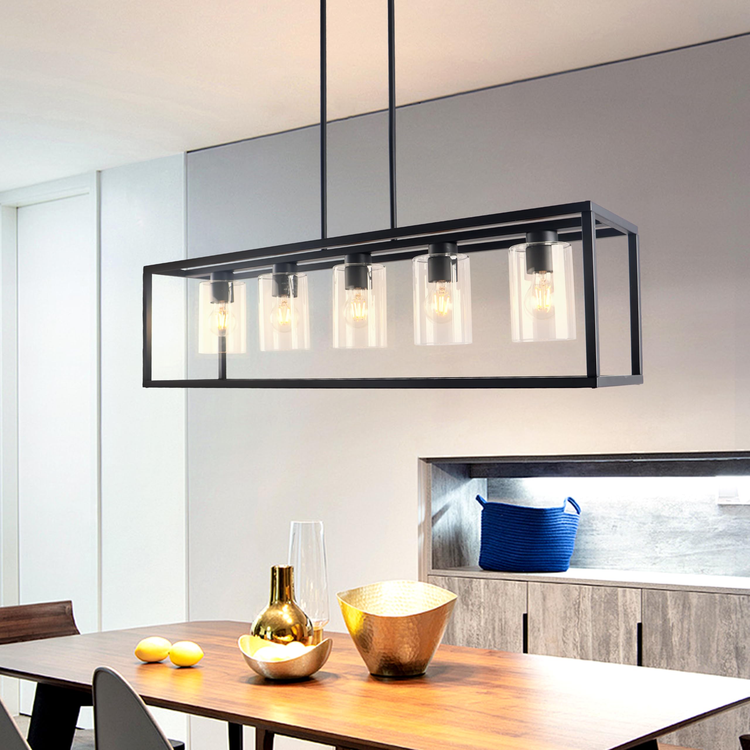 Kalium 5-Light Metal Chandelier – Modern Black Pendant Light Fixture for Dining Room, Kitchen, Bar, Coffee Shop