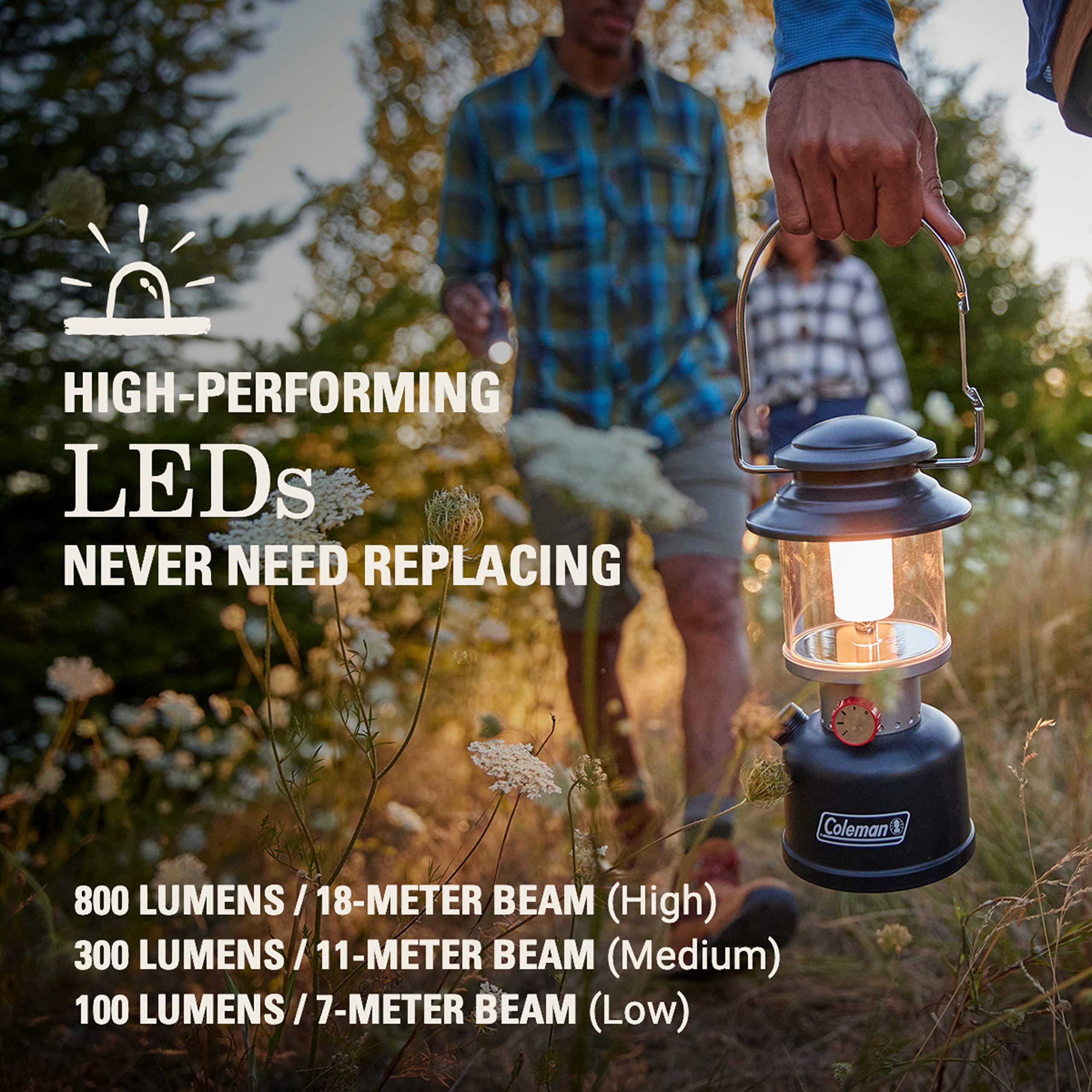 Coleman Classic 800L LED Lantern, Water-Resistant, Black, Model 2155747, Rechargeable with Carabiner Handle for Camping & Emergencies