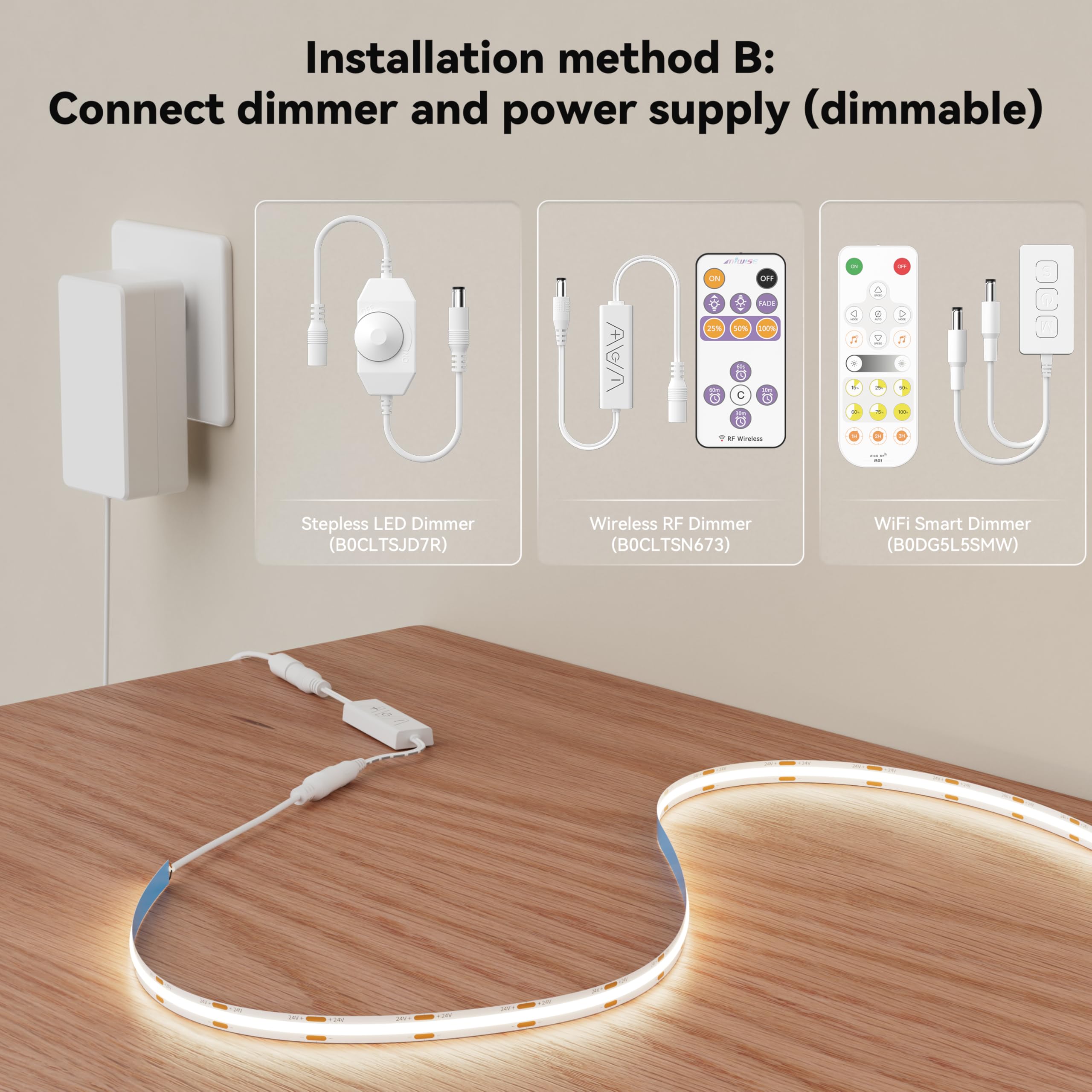 Miwise Cob Led Strip 32.8Ft/10M Cri 90+ Natural White 4000K High Lumen Super Bright Flexible Dc24V Led Tape Light For Cabinet Home Office Diy Lighting Projects(Adapter&Controller Not Included)