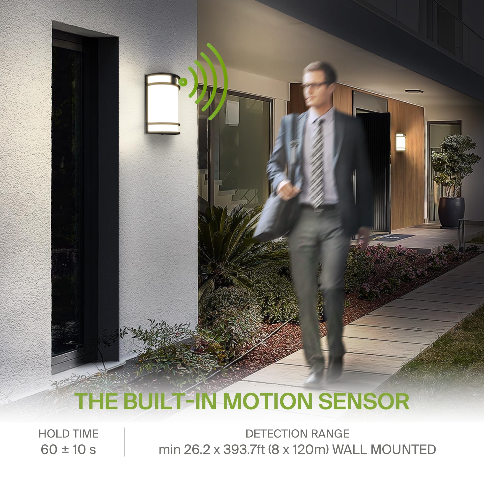 ASD 10 Inch LED Outdoor Wall Mount Light Fixture with Motion Sensor - Matte Black Wall Sconce Lighting - 15W 120-277V 3000K 4000