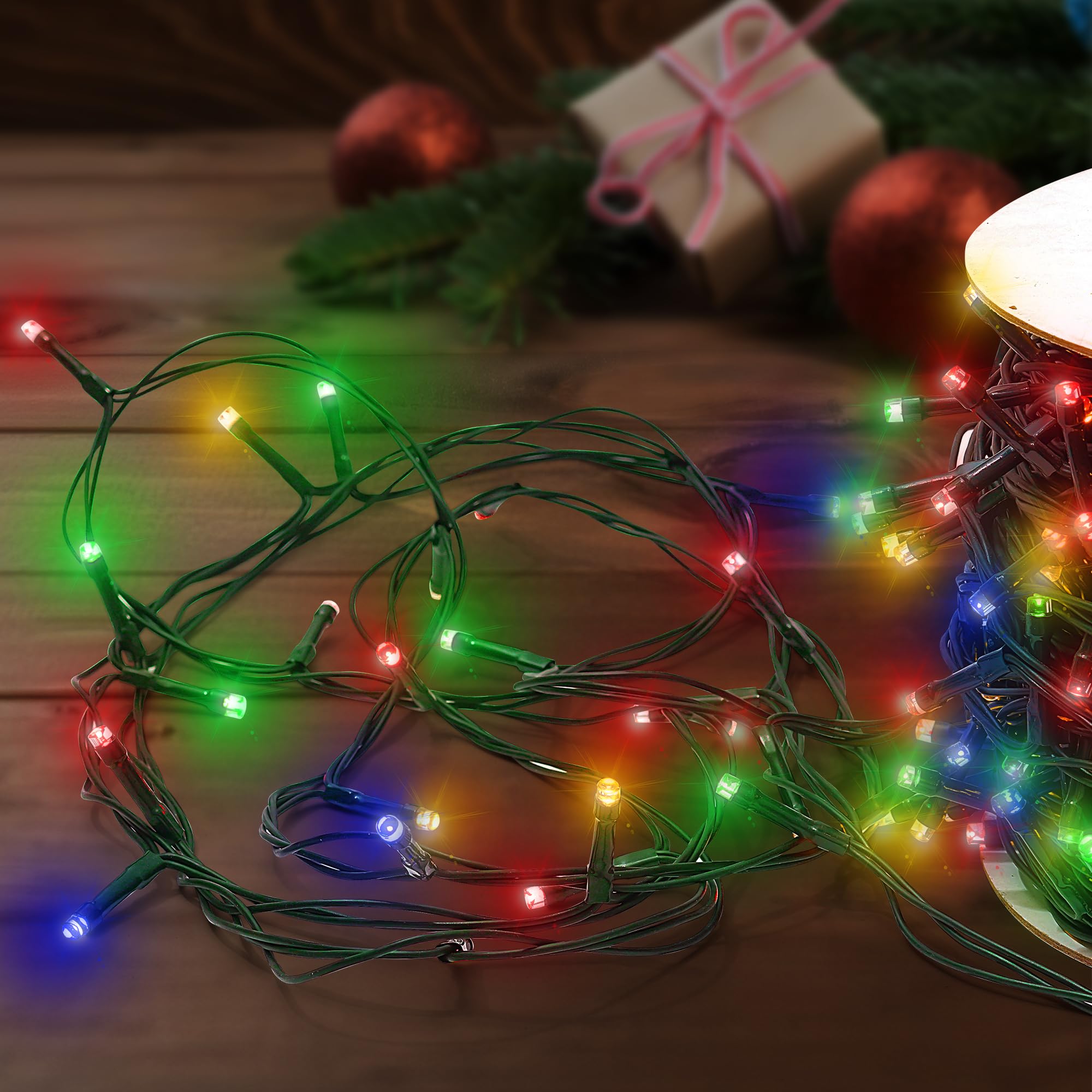 Rpgt Christmas Light 100 Leds 41Ft Green Cable Wire Fairy String Twinkle Lights Plug In 12 Modes For Xmas Tree, Party, Indoor,Outdoor, Garden, Wedding, Home Decoration (Multi Color)