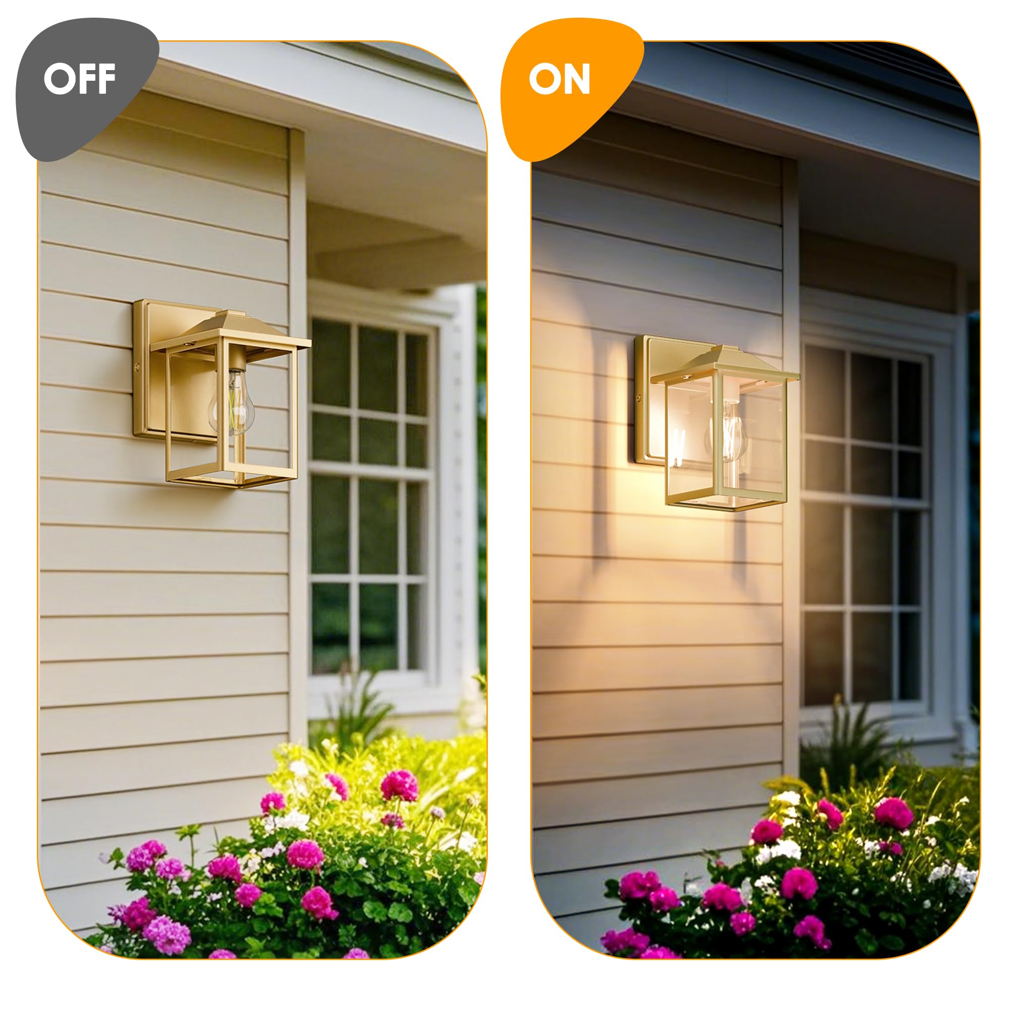 Matameye Outdoor Wall Lantern  Exterior Waterproof Wall Sconce Light Fixture  Gold Front Door Mounted Lighting With Glass  Anti-Rust Porch Lamp